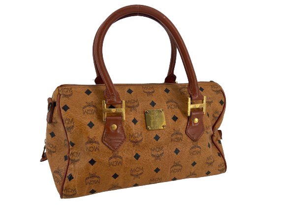 MCM Hand / Boston Bag Beige Visetos Cognac Monogram