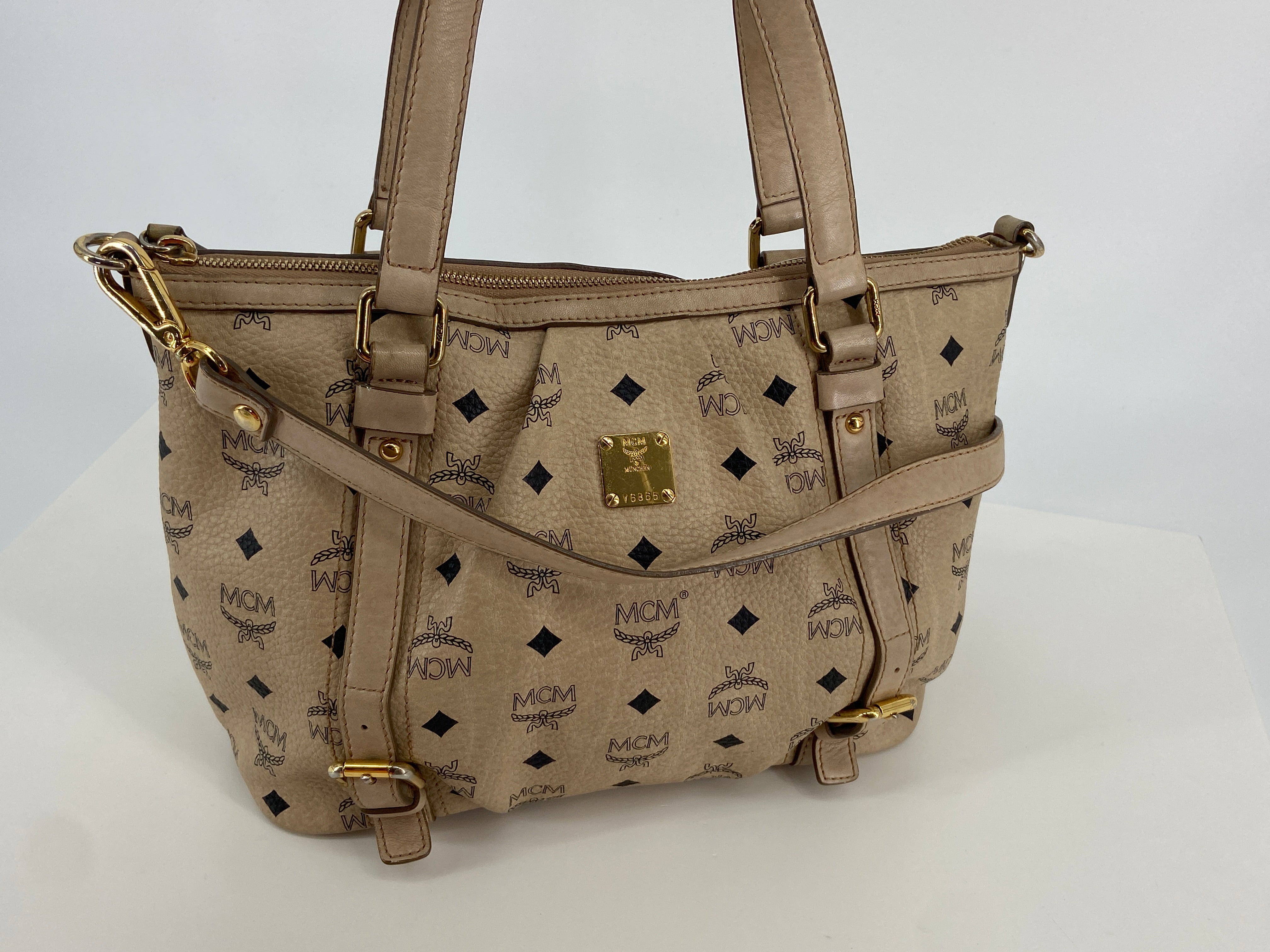 MCM 2Way Tote Bag Cream Visetos Cognac Monogram
