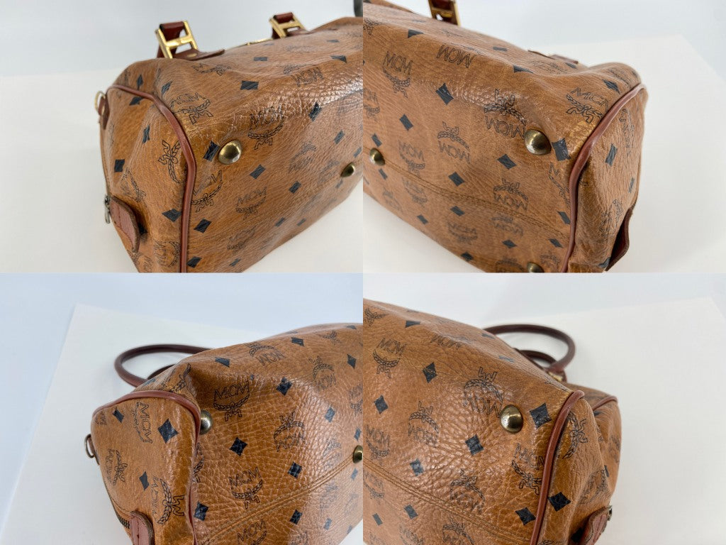MCM Hand / Boston Bag Beige Visetos Cognac Monogram
