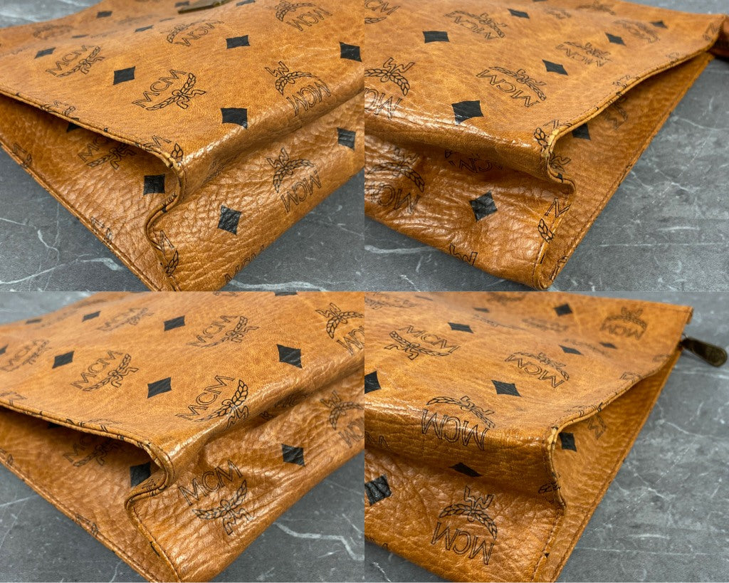 MCM Toiletry Pouch Beige Visetos Cognac Monogram