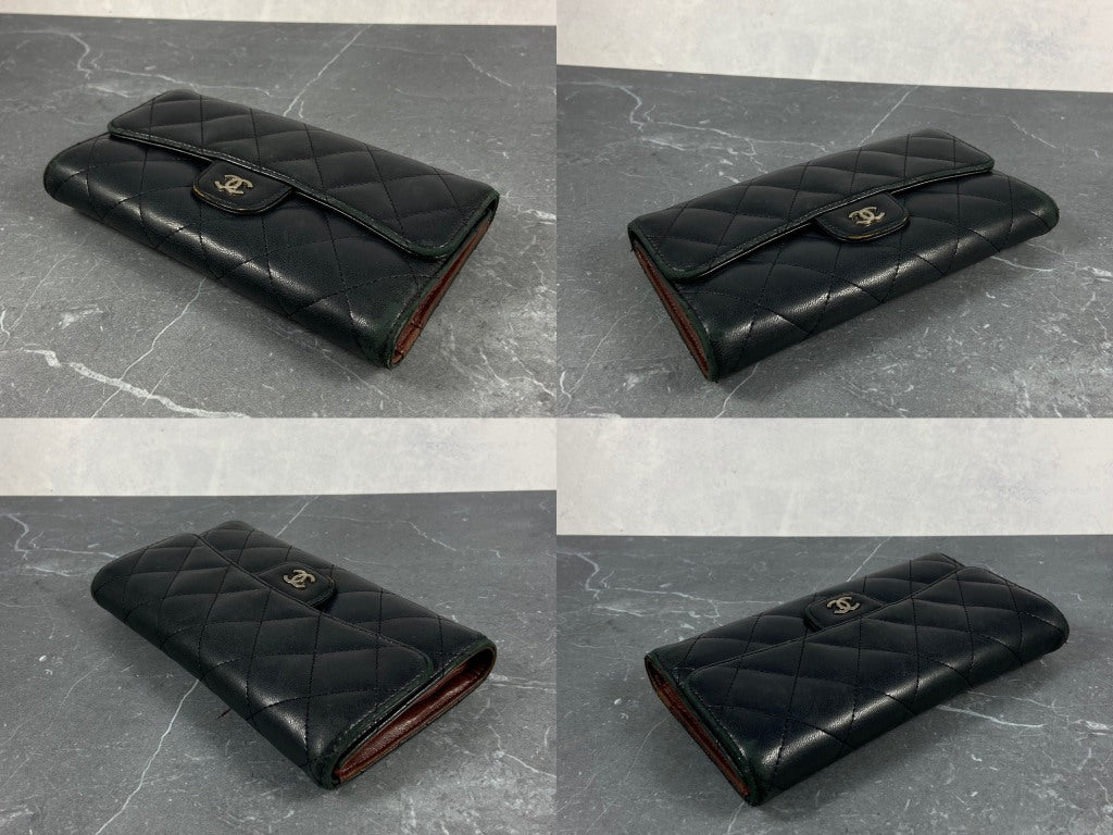 Chanel Timeless / Classic Matelasse Flap Wallet Black Leather