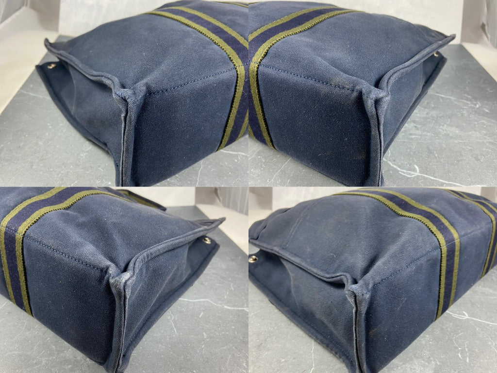 Hermès Fourre Tout / Toto MM Cotton Bag Navy + Green