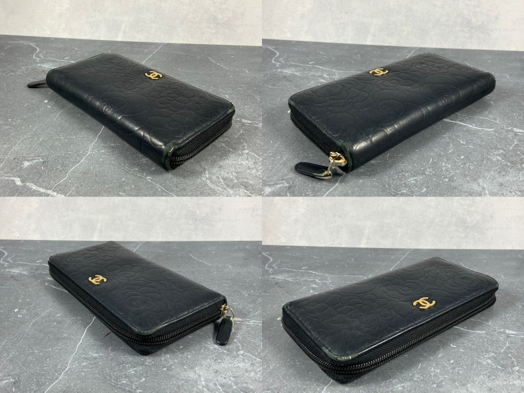 Chanel CC Camélia Zippy Wallet Black Leather