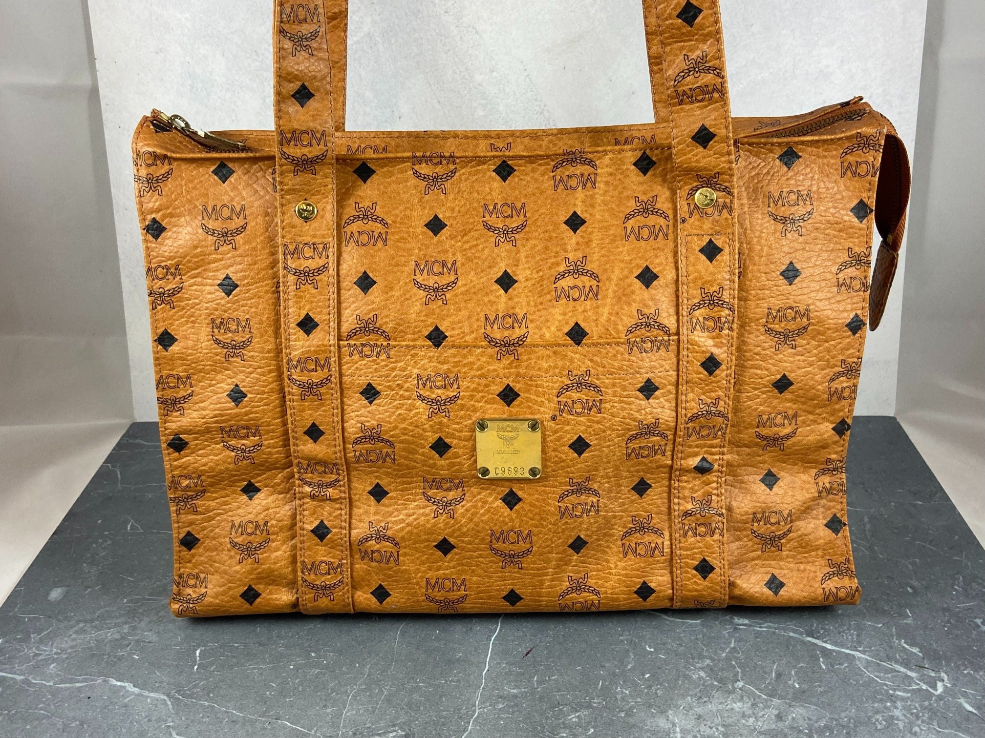MCM Hand / Tote Bag Beige Visetos Cognac Monogram