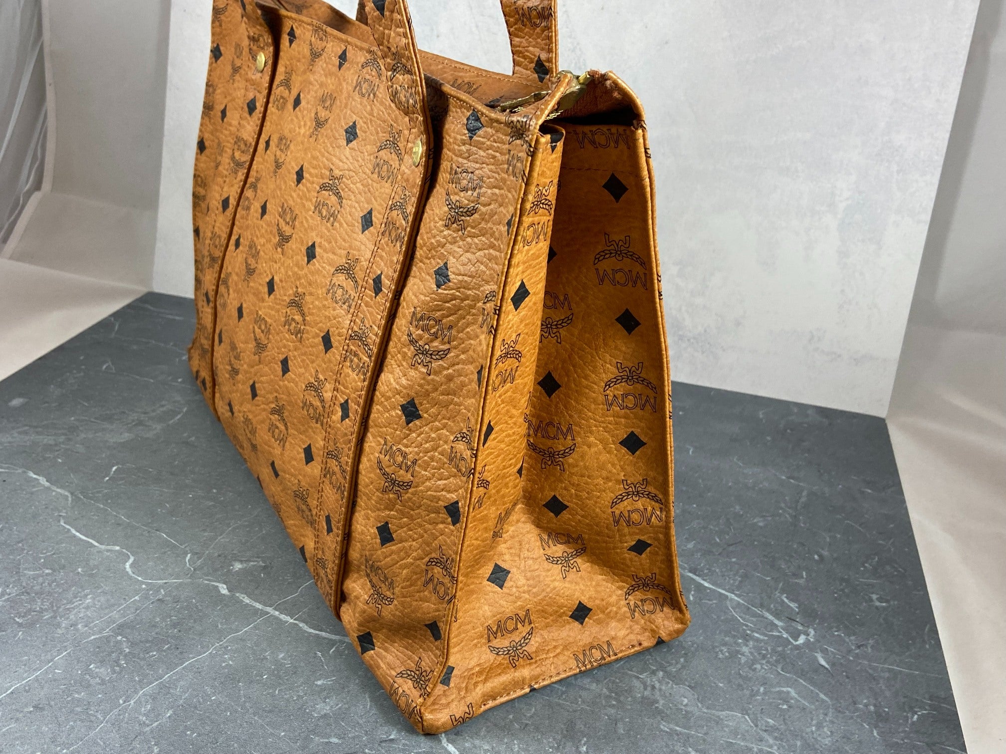 MCM Hand / Tote Bag Beige Visetos Cognac Monogram