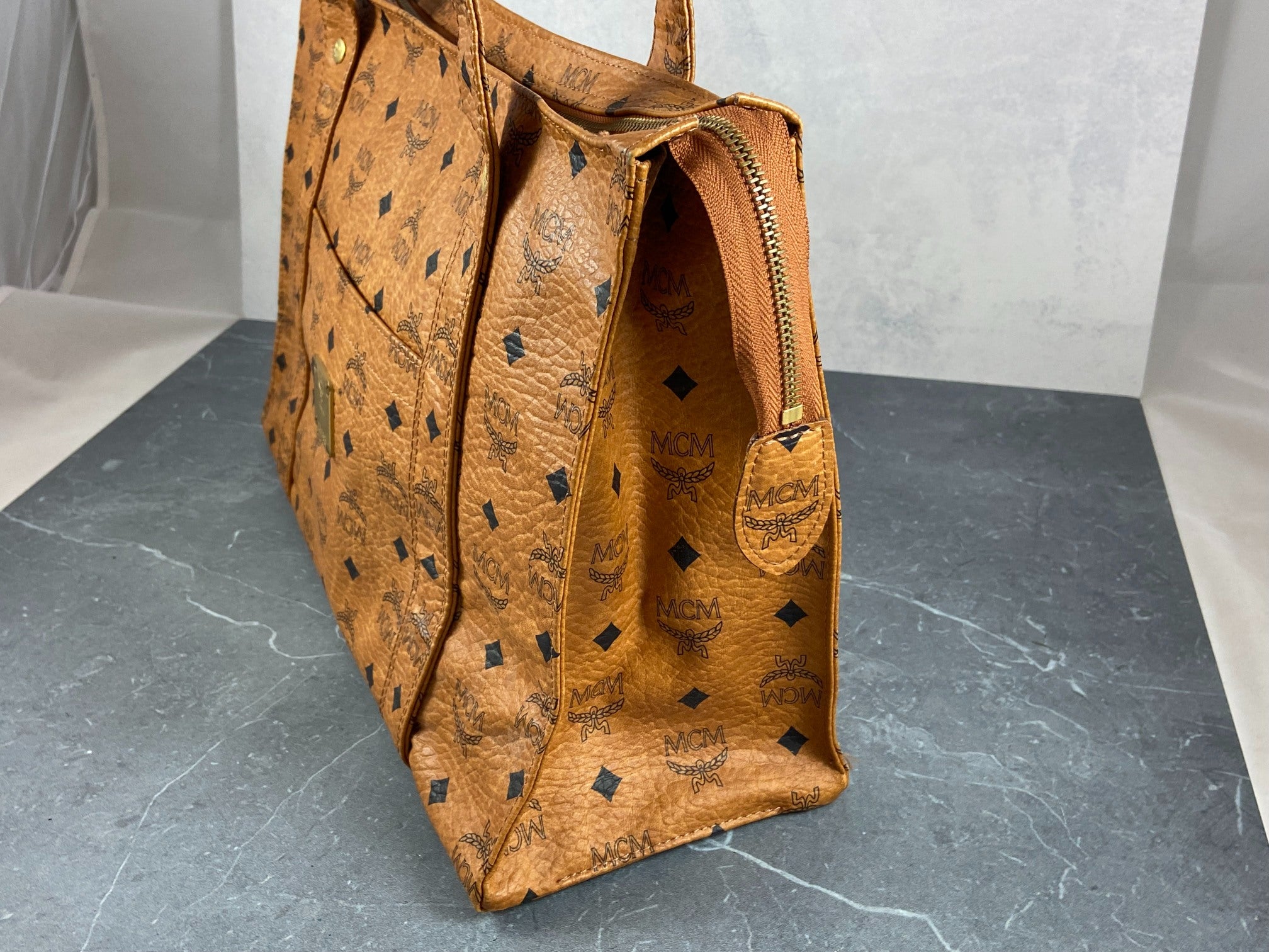 MCM Hand / Tote Bag Beige Visetos Cognac Monogram