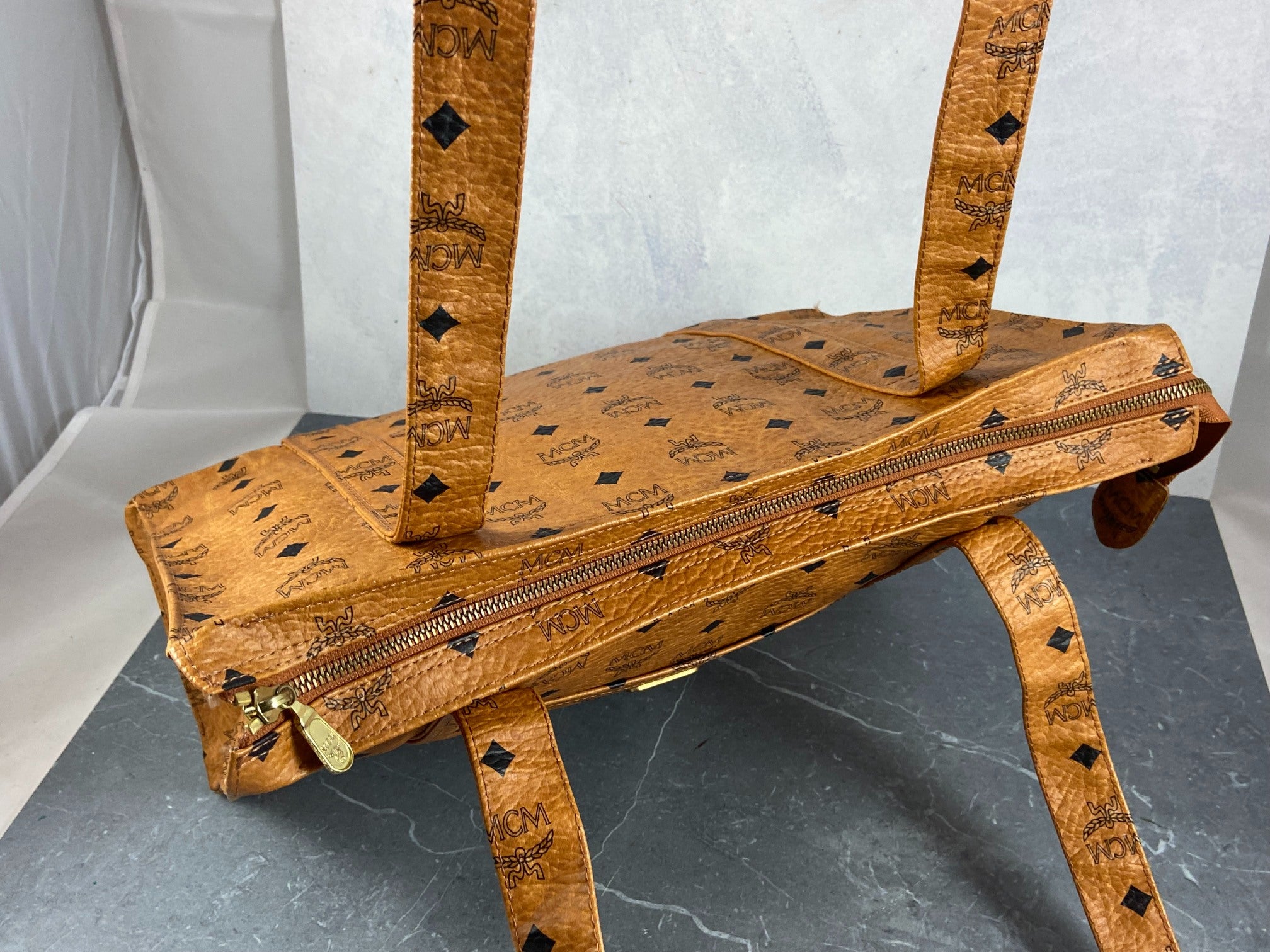 MCM Hand / Tote Bag Beige Visetos Cognac Monogram