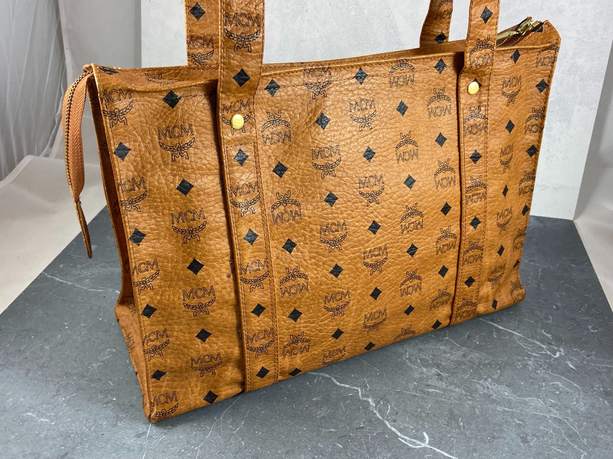 MCM Hand / Tote Bag Beige Visetos Cognac Monogram