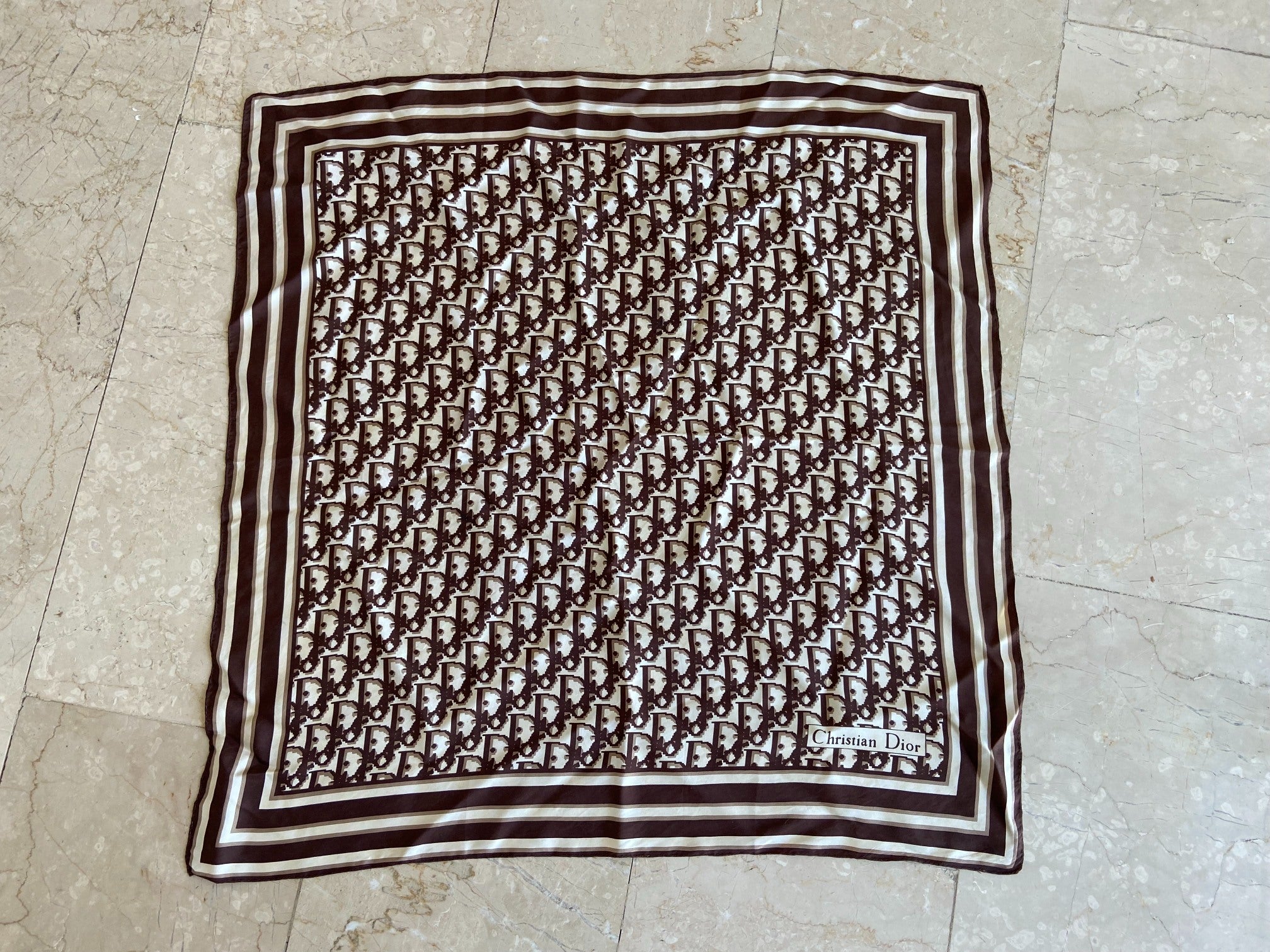 Christian Dior Silk Scarf Brown Trotter Monogram