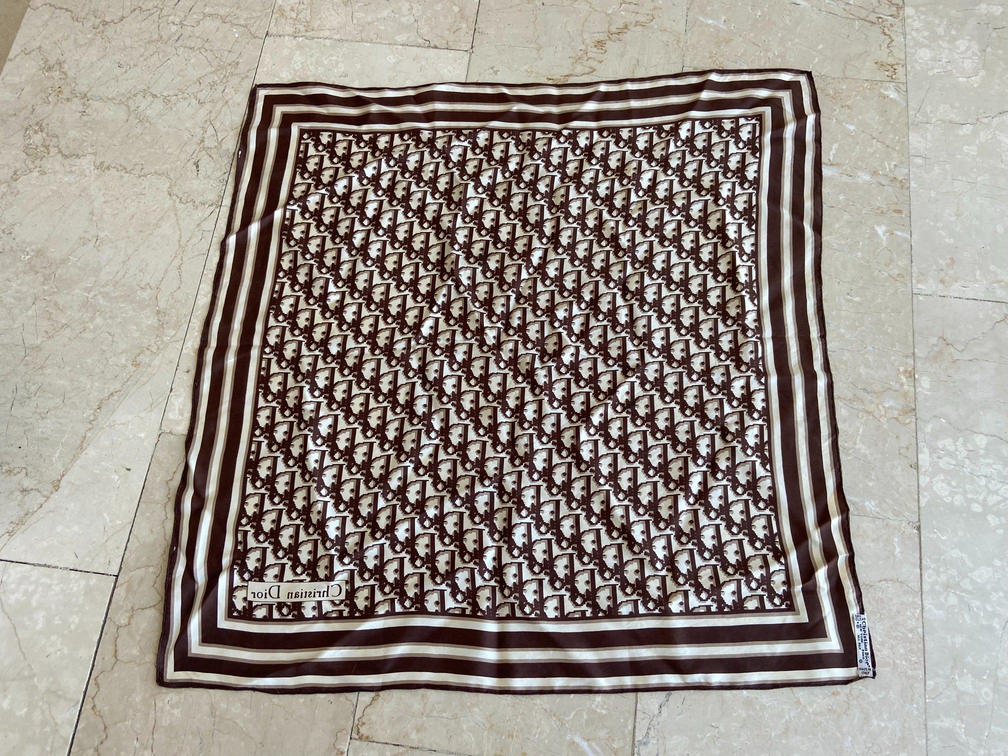 Christian Dior Silk Scarf Brown Trotter Monogram