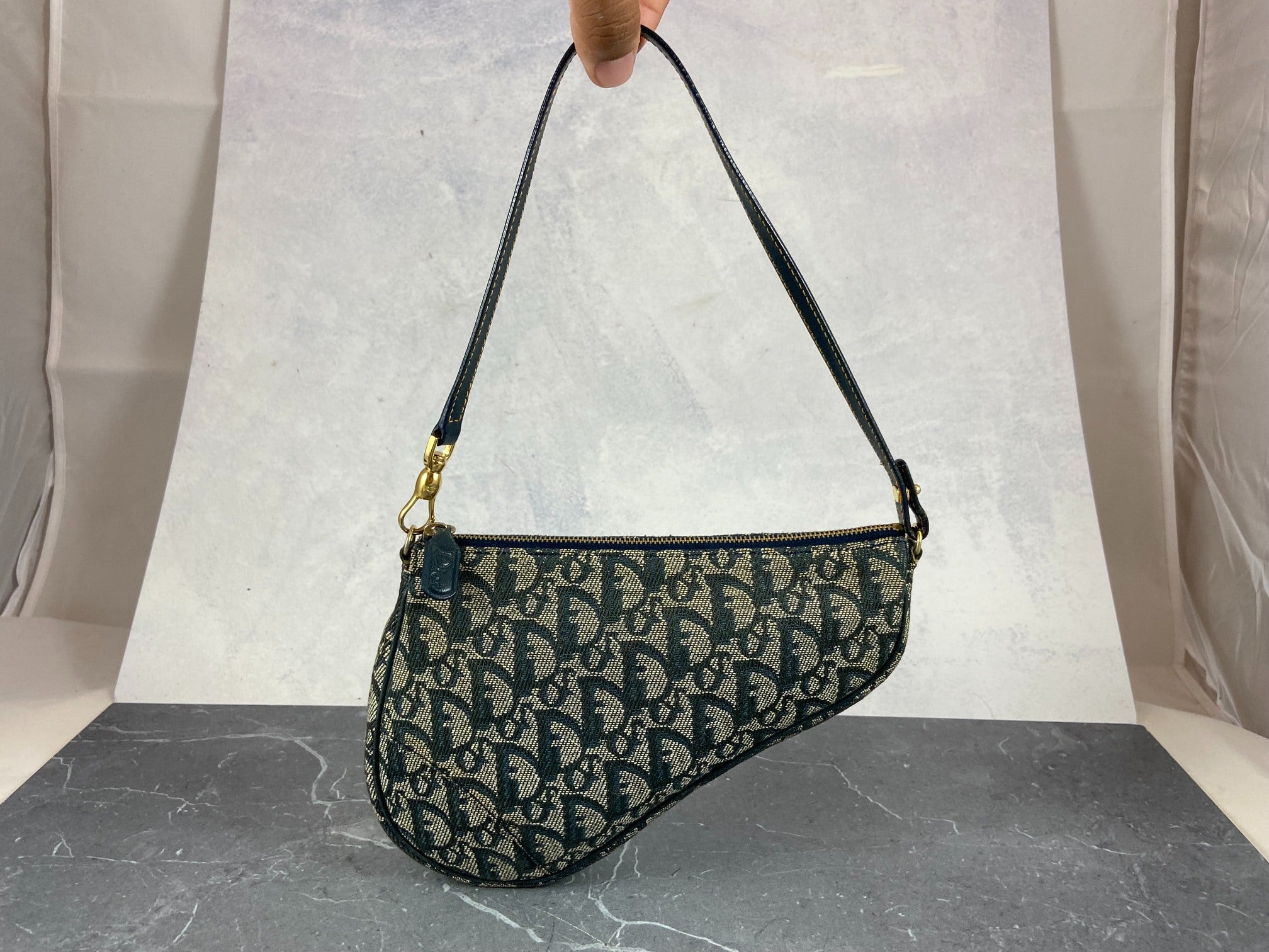 Christian Dior Saddle Pochette / Mini / Hobo Bag Navy Trotter Monogram