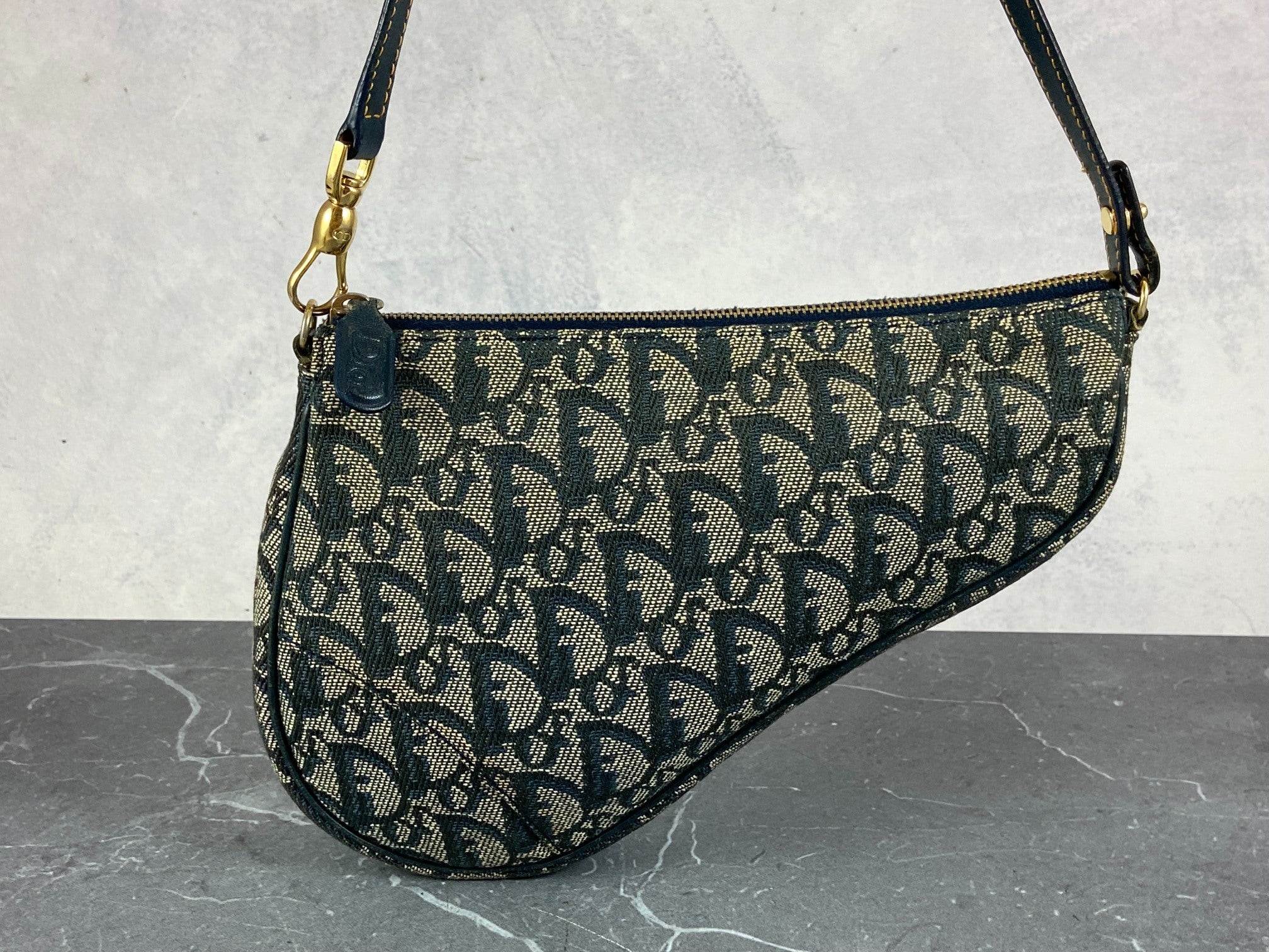 Christian Dior Saddle Pochette / Mini / Hobo Bag Navy Trotter Monogram