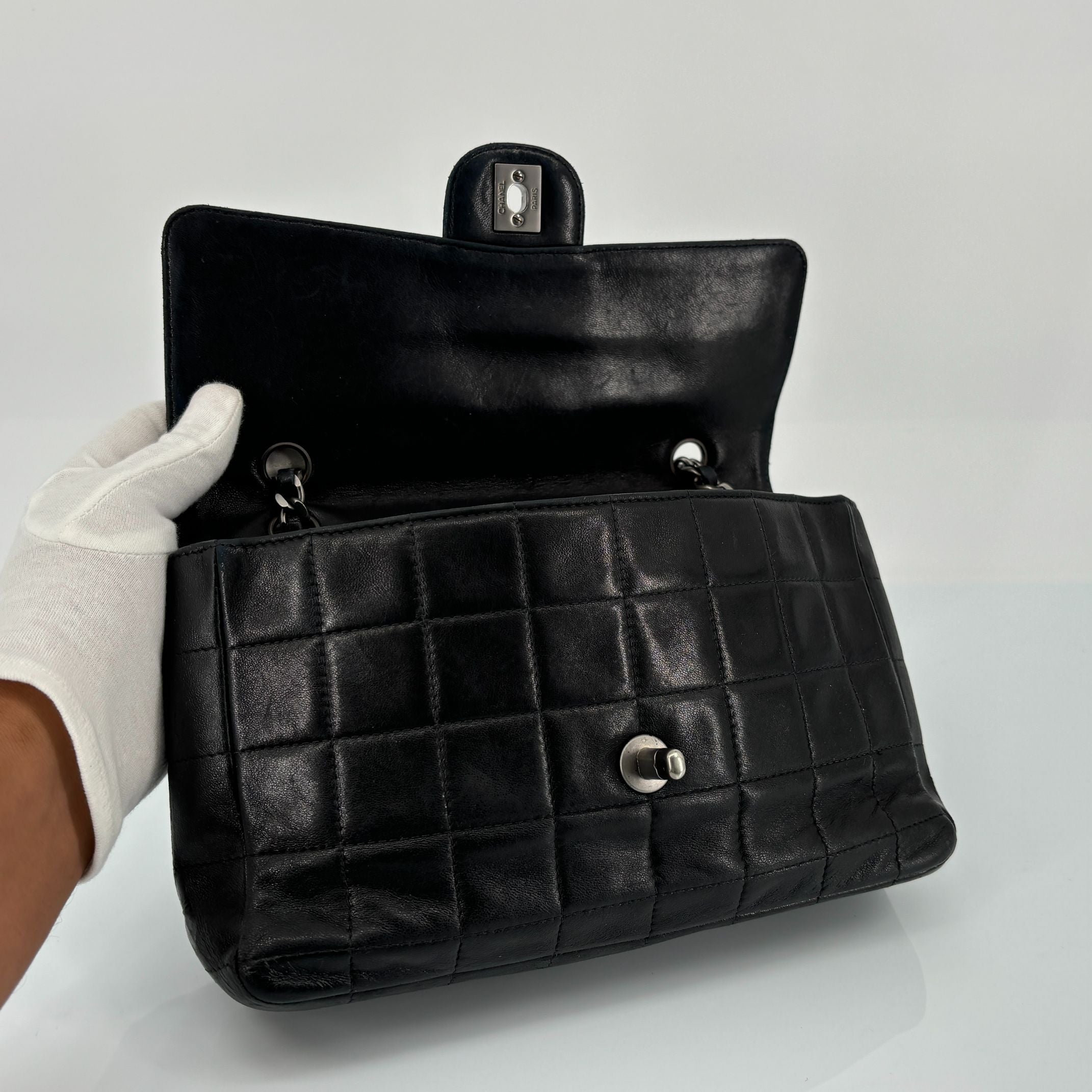 Chanel Chocolate Bar Flap Bag Black Leather