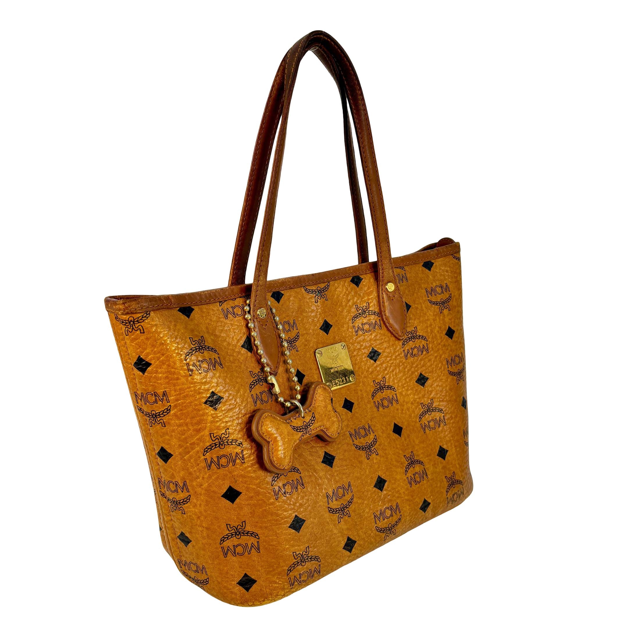 MCM Dog Bone Tote bag Cognac Visetos Monogram