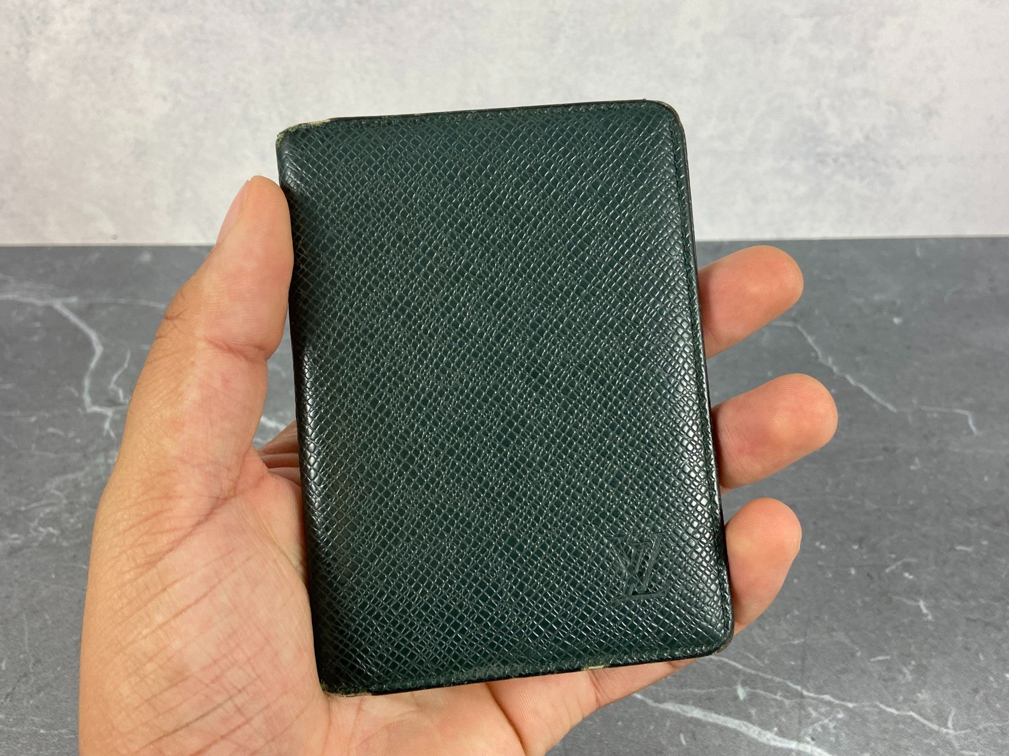 Louis Vuitton Bifold Card Case Black Taiga Leather