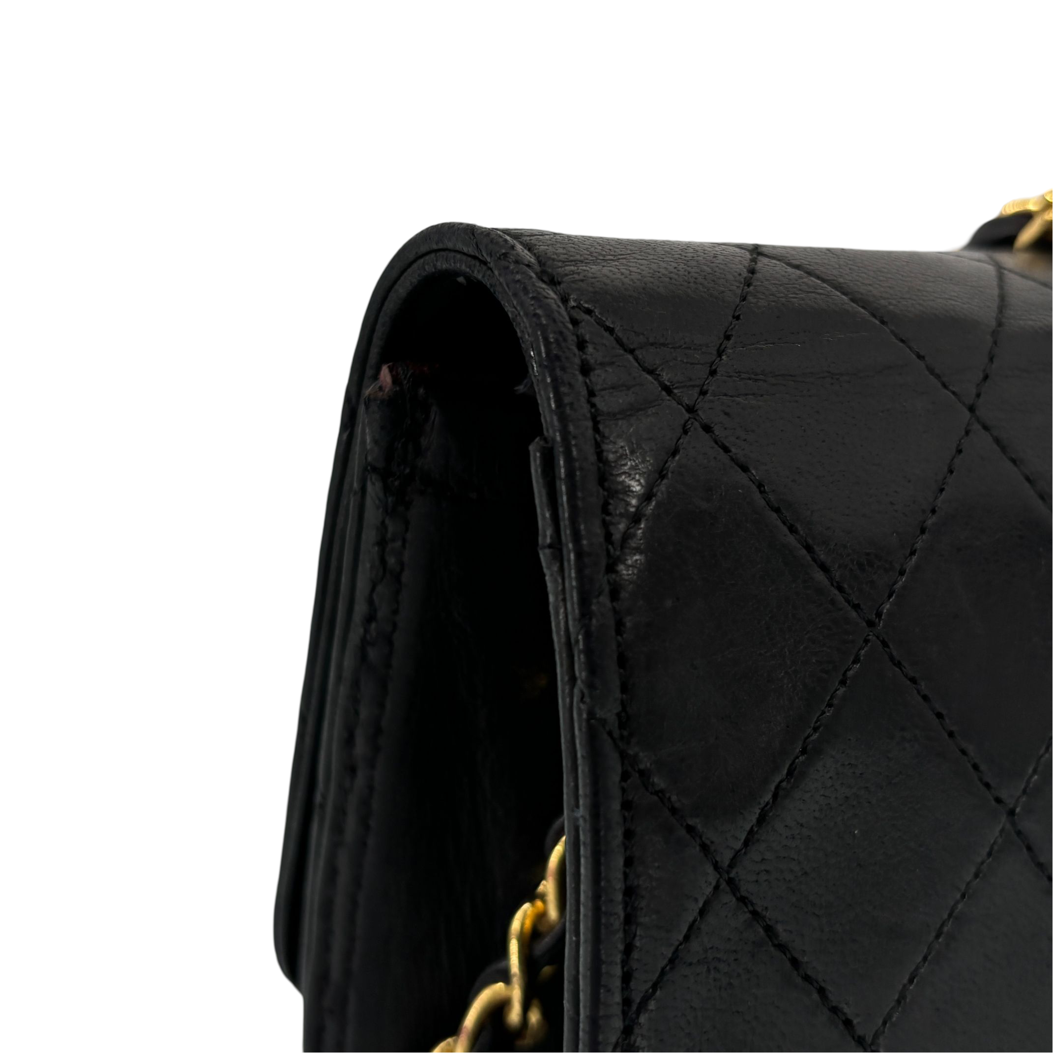 Chanel Single Flap Bag Push-Lock Black Matelassé Leather