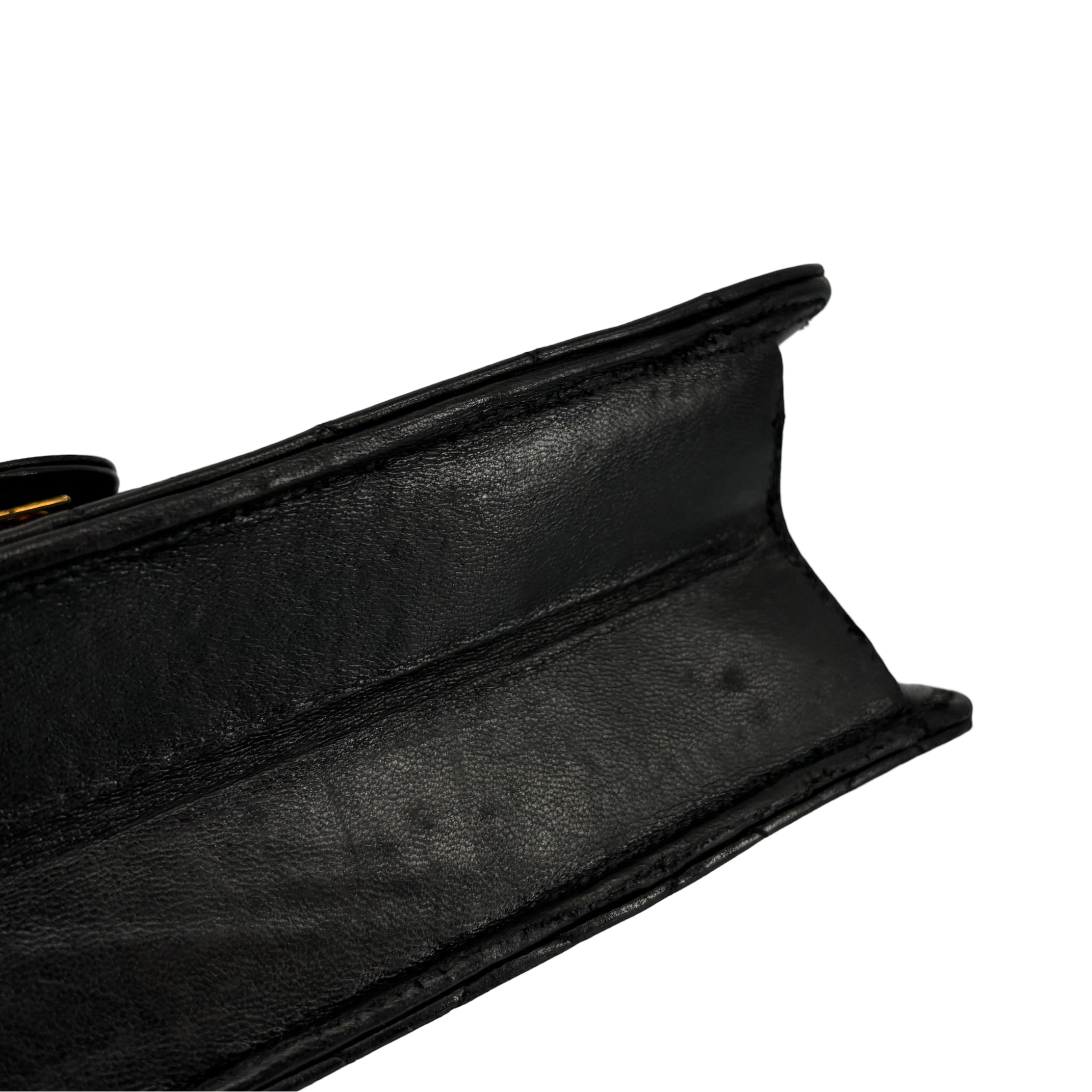 Chanel Single Flap Bag Push-Lock Black Matelassé Leather