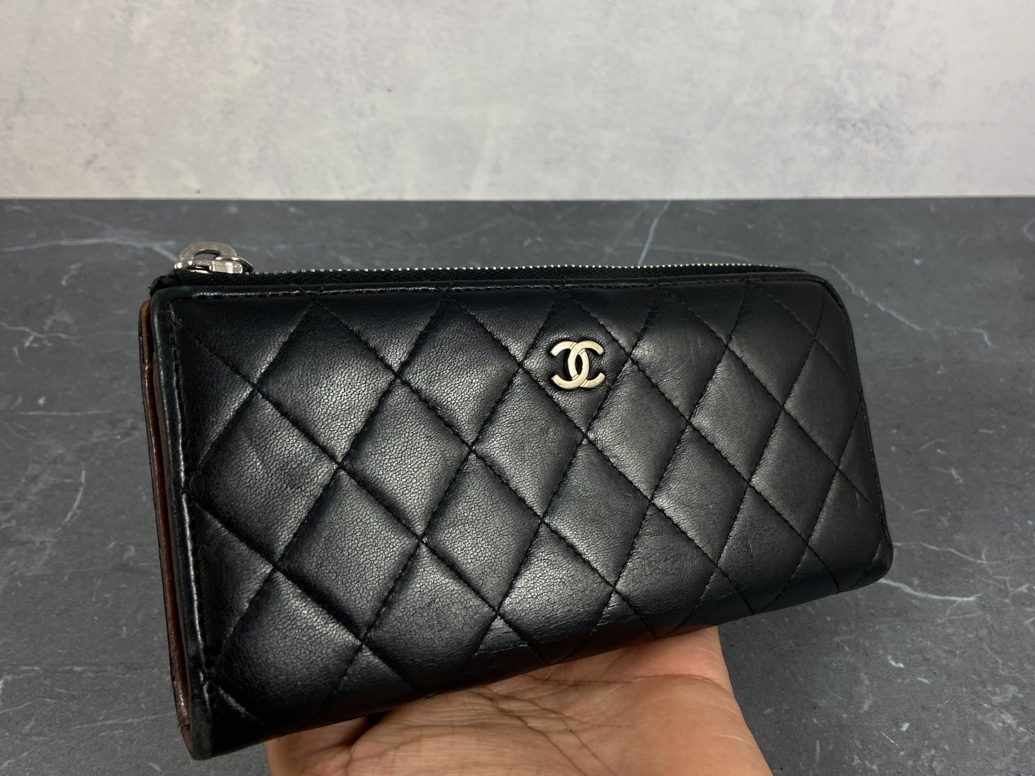 Chanel CC Long Zippy Wallet Black Matelasse Leather