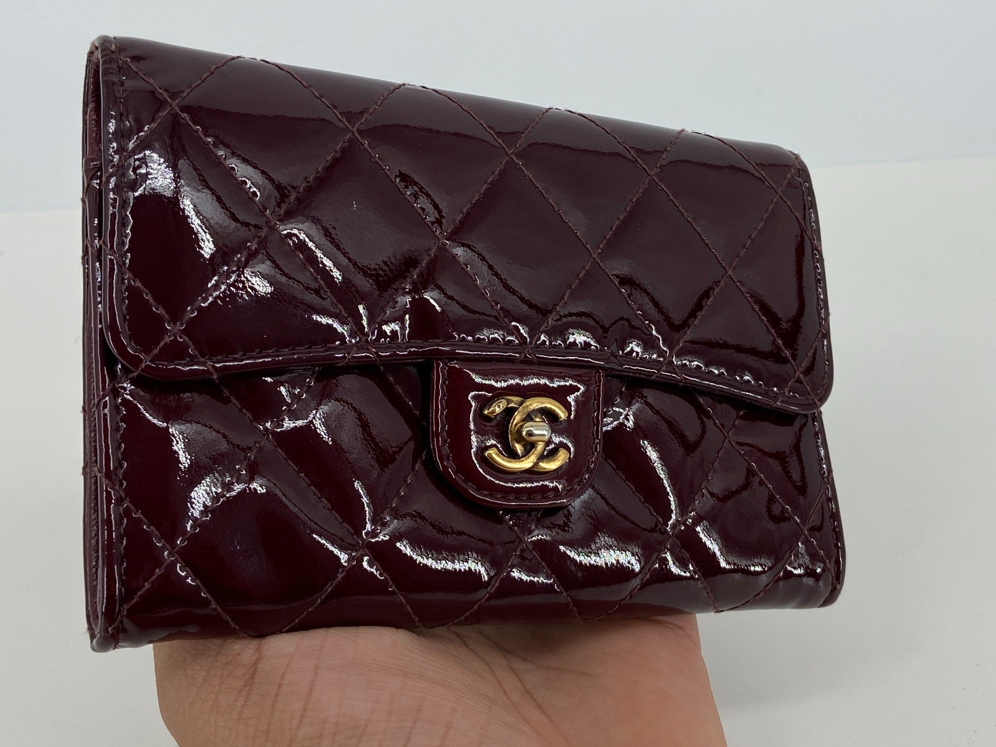 Chanel Timeless / Classic Matelasse Flap Wallet Black Patent Leather
