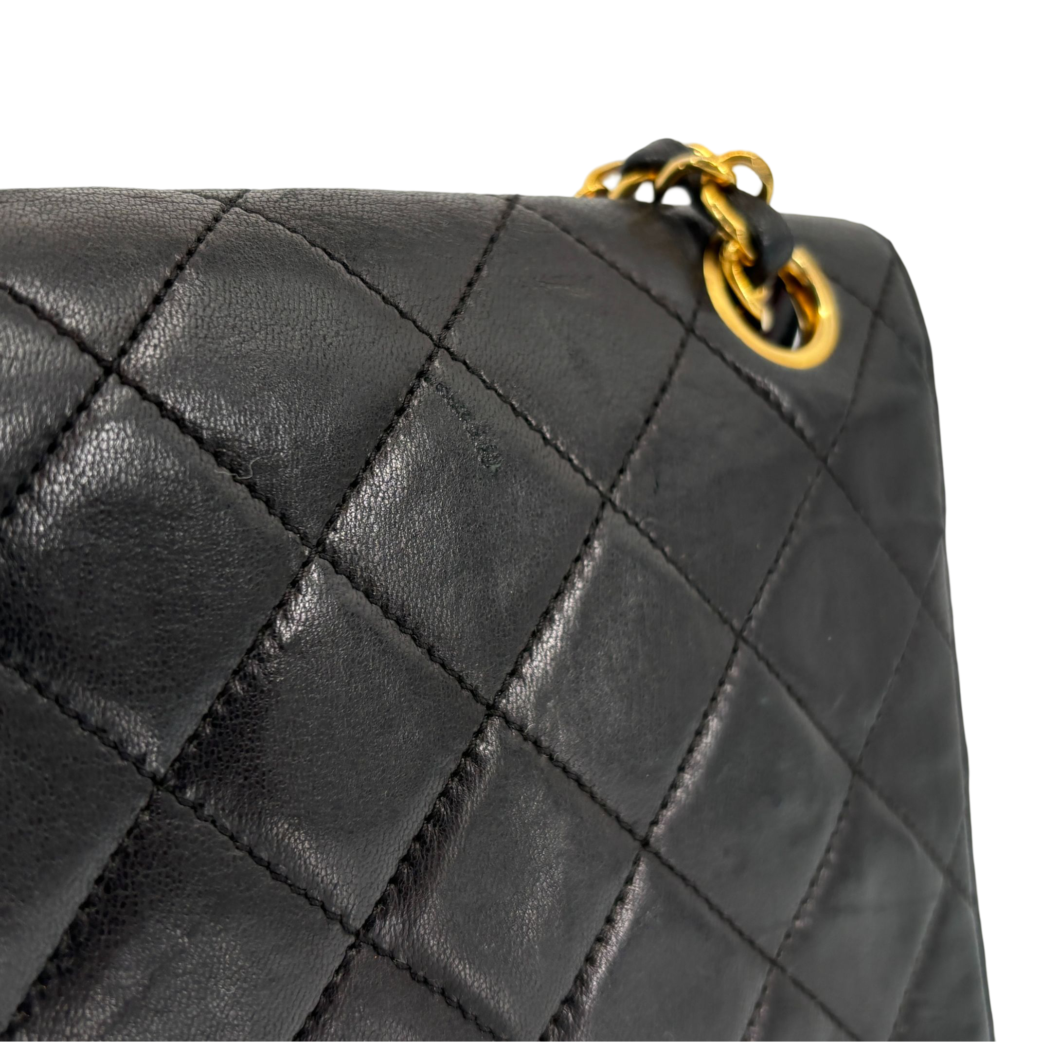 Chanel Full Flap Bag Turn-Lock Black Matelassé Leather