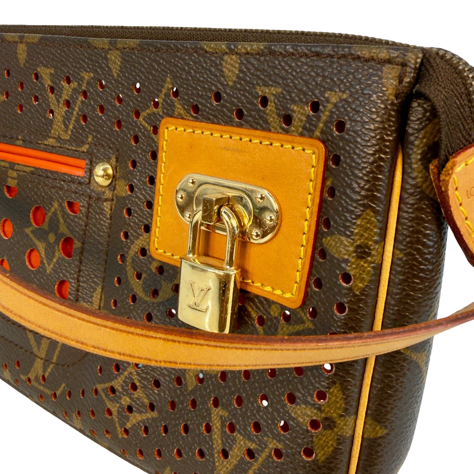 Louis Vuitton Pochette Accessoires Perforated Braun x Rot Monogram Canvas