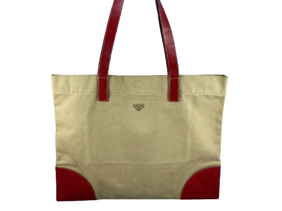Prada Canapa Hand / Tote Bag Beige & Red