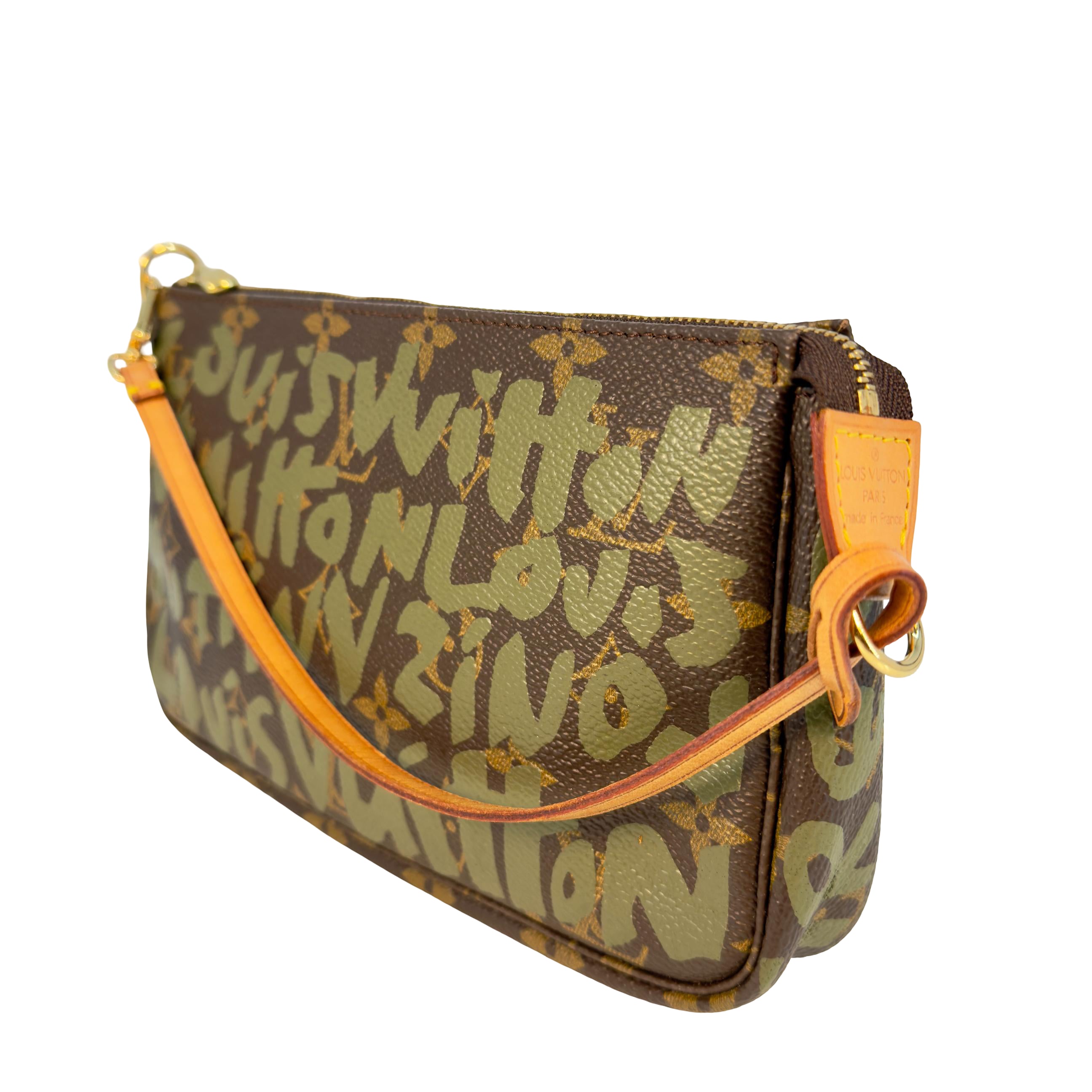 Louis Vuitton Pochette Accessoires Graffiti Grün x Braun Monogram Canvas