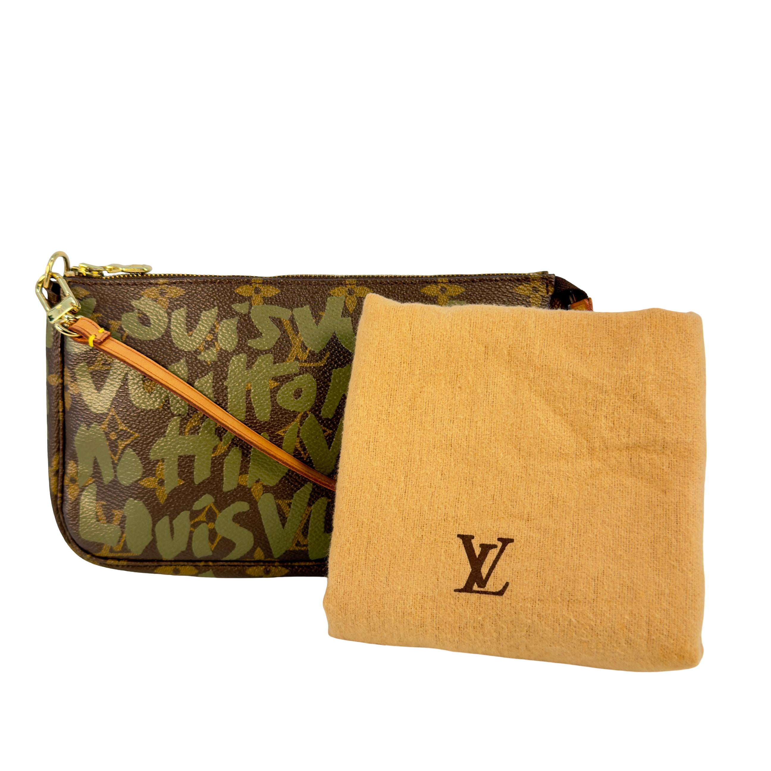 Louis Vuitton Pochette Accessoires Graffiti Grün x Braun Monogram Canvas