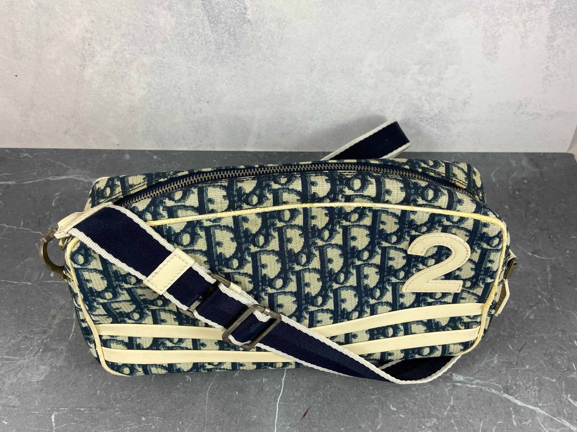 Christian Dior No. 2 Trotter Monogram Shoulder Bag Blue Trotter Monogram