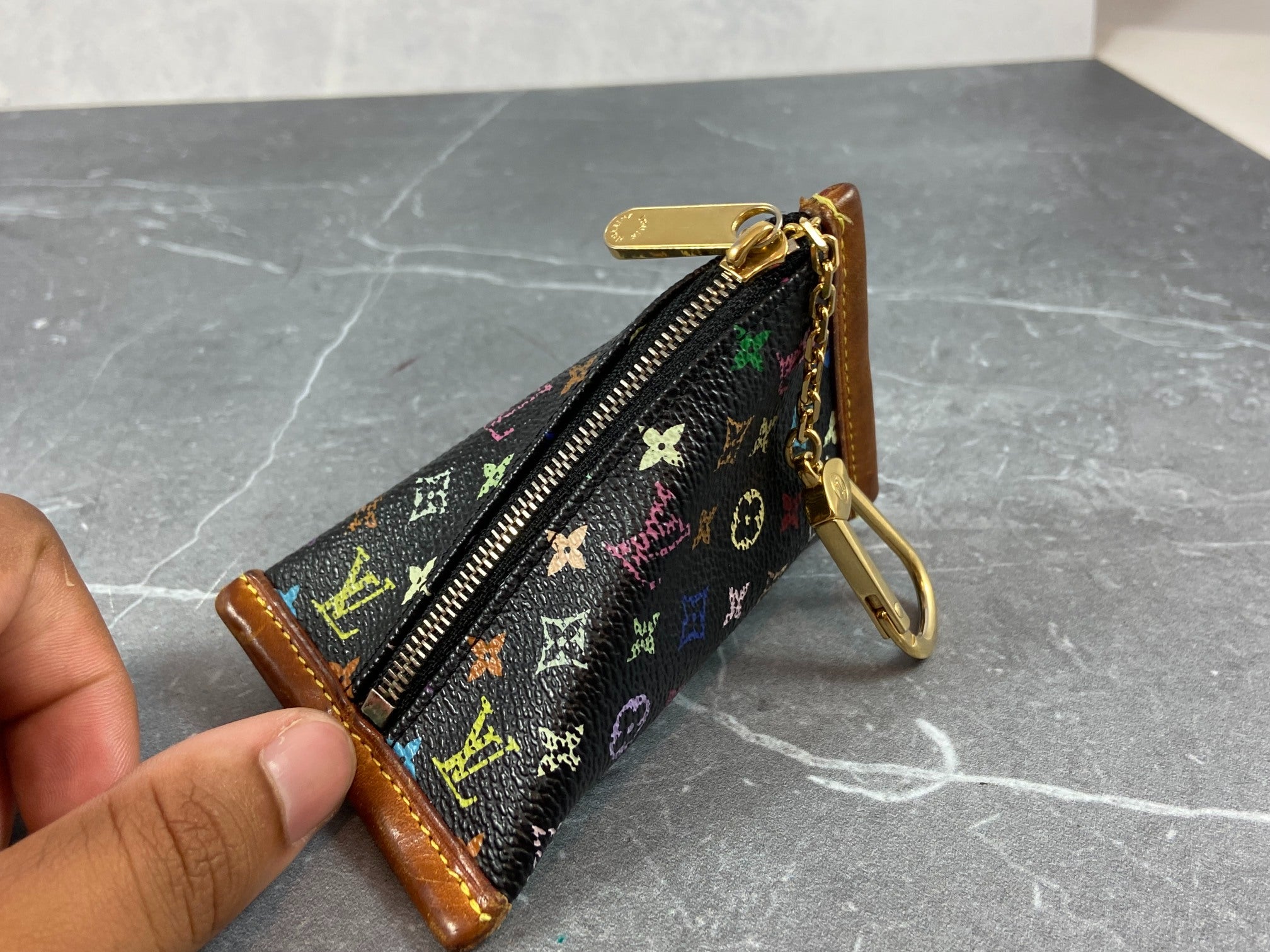Louis Vuitton Berlingo Pochette Cles Key Pouch Murakami Multicolor Black