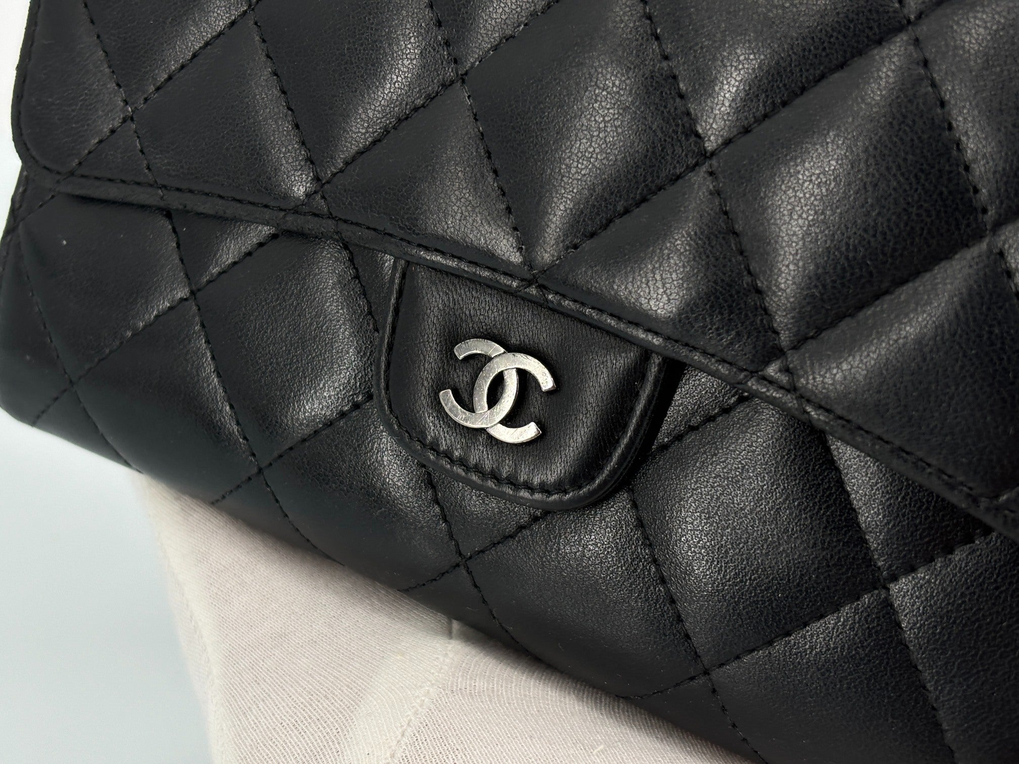 Chanel Timeless / Classic Matelasse Flap Wallet Black Leather