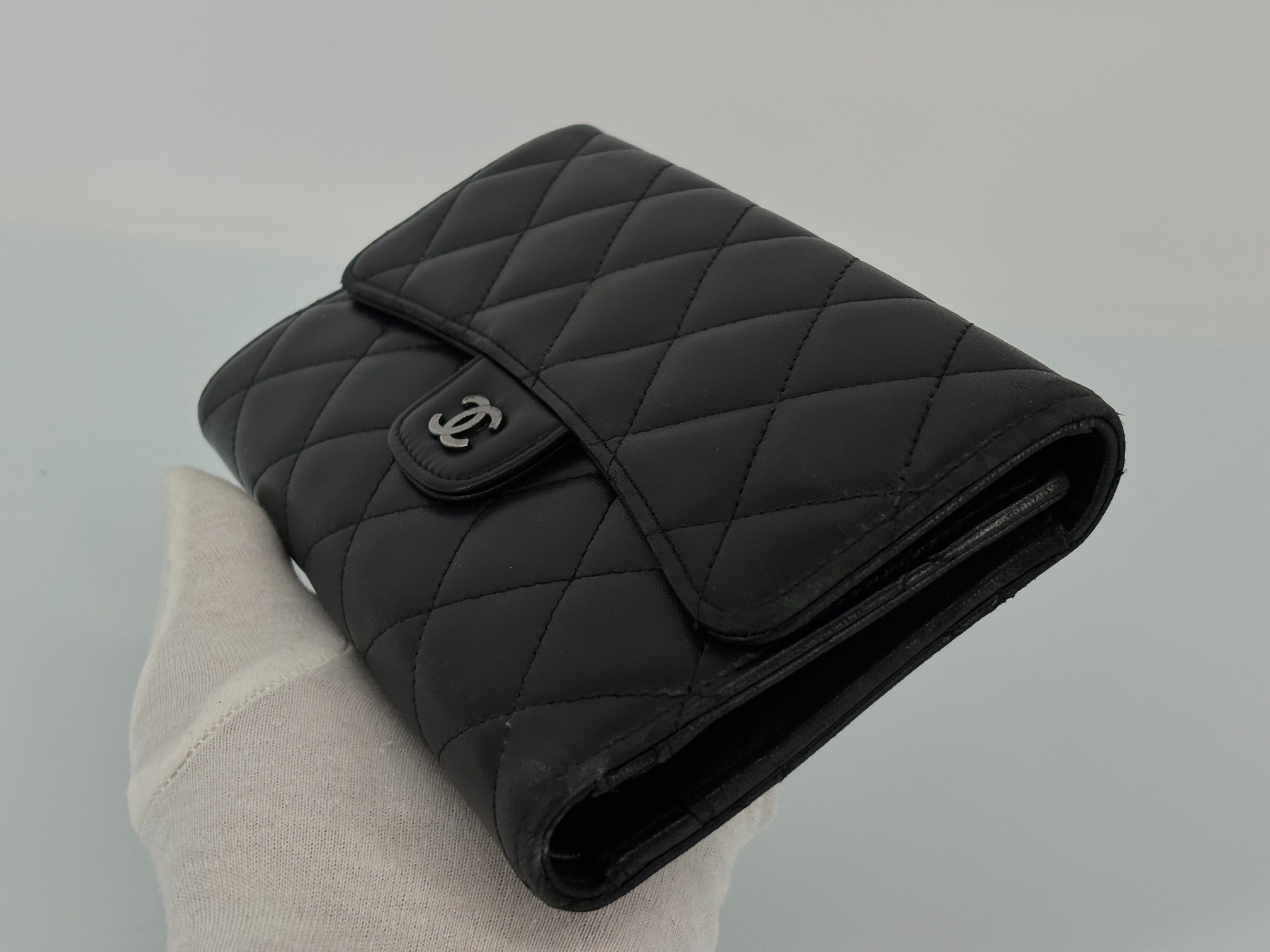 Chanel Timeless / Classic Matelasse Flap Wallet Black Leather