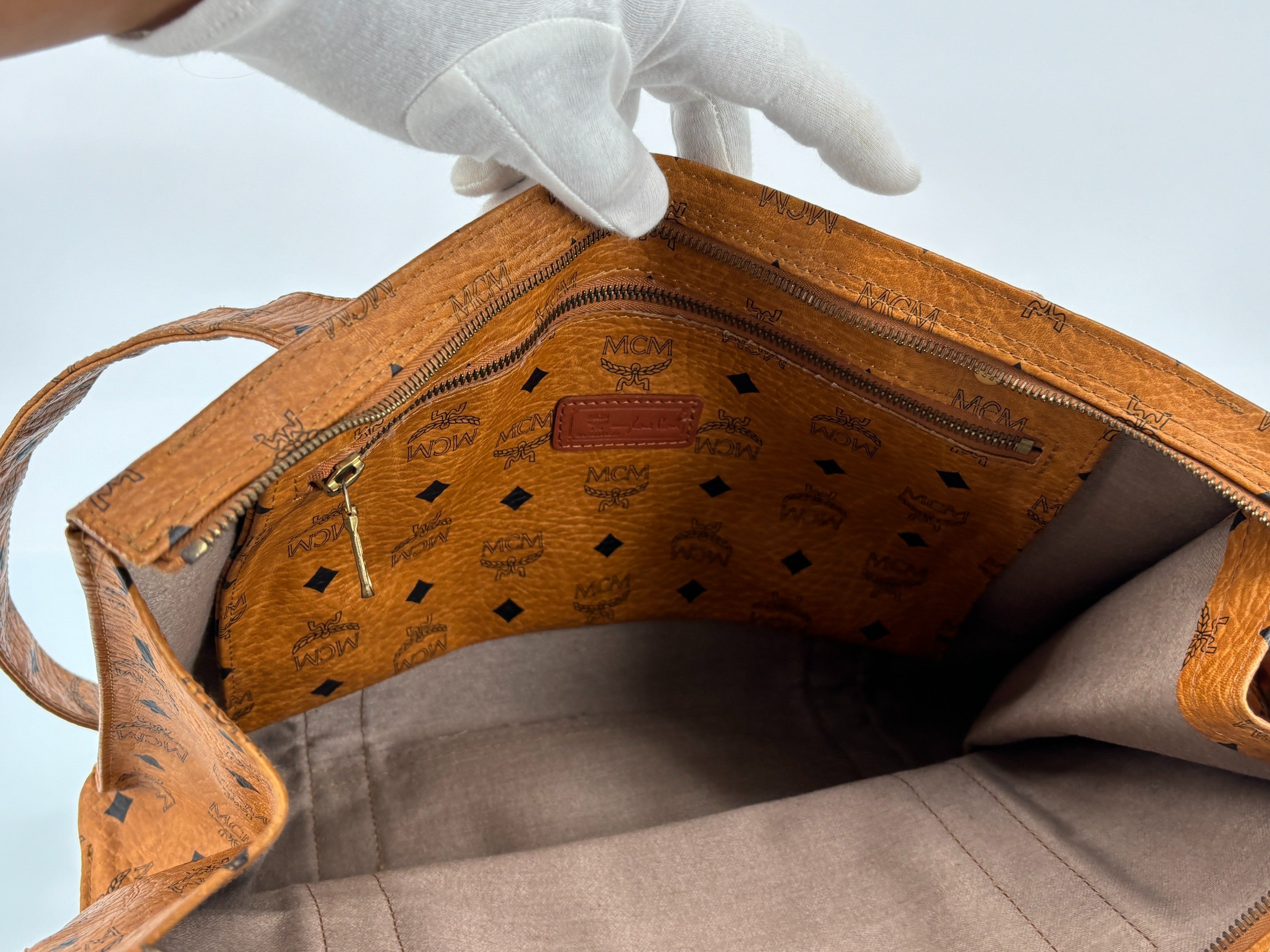 MCM Hand / Tote Bag Beige Visetos Cognac Monogram