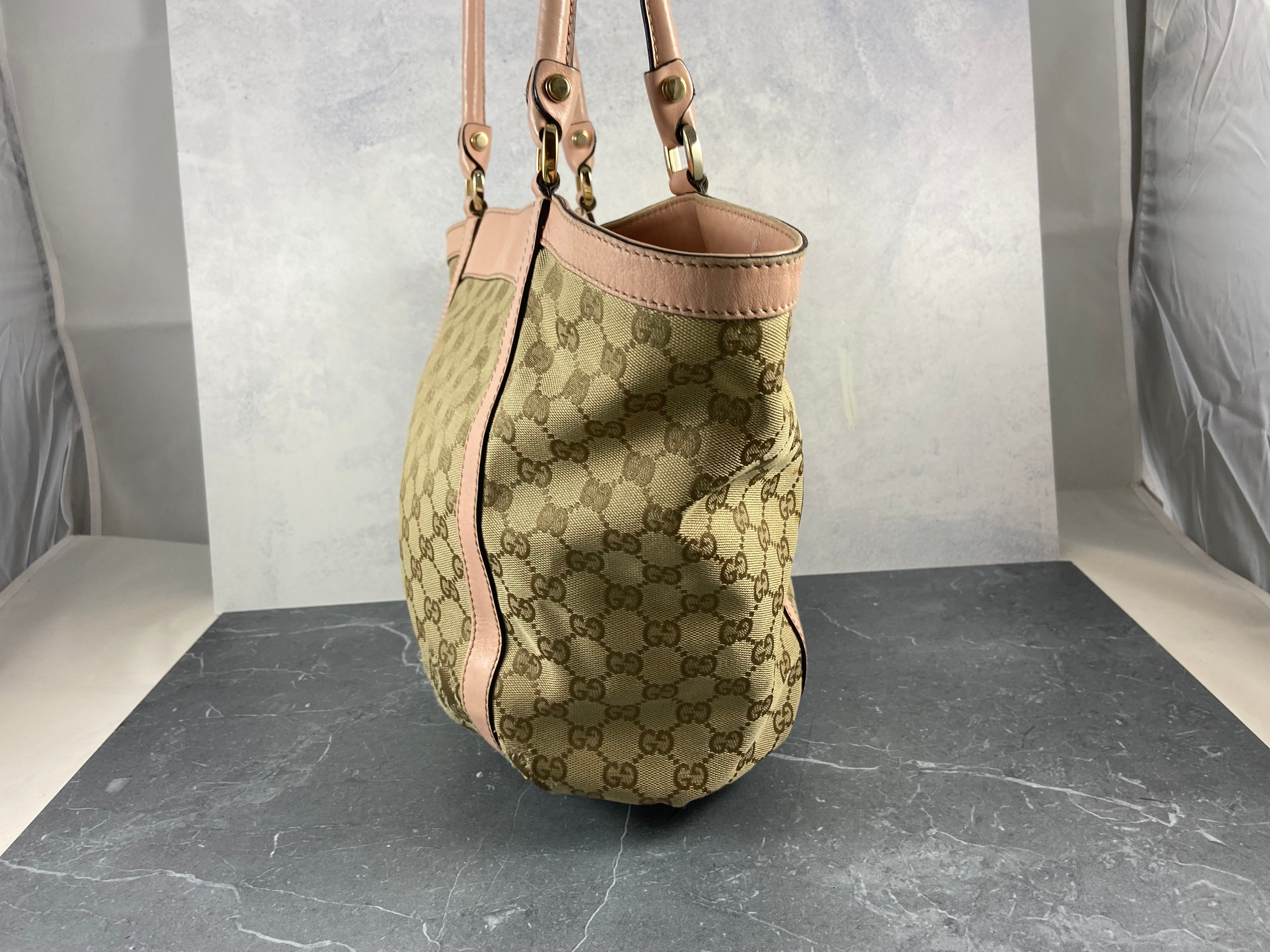Gucci Handbag Beige GG Monogram + Pink Leather