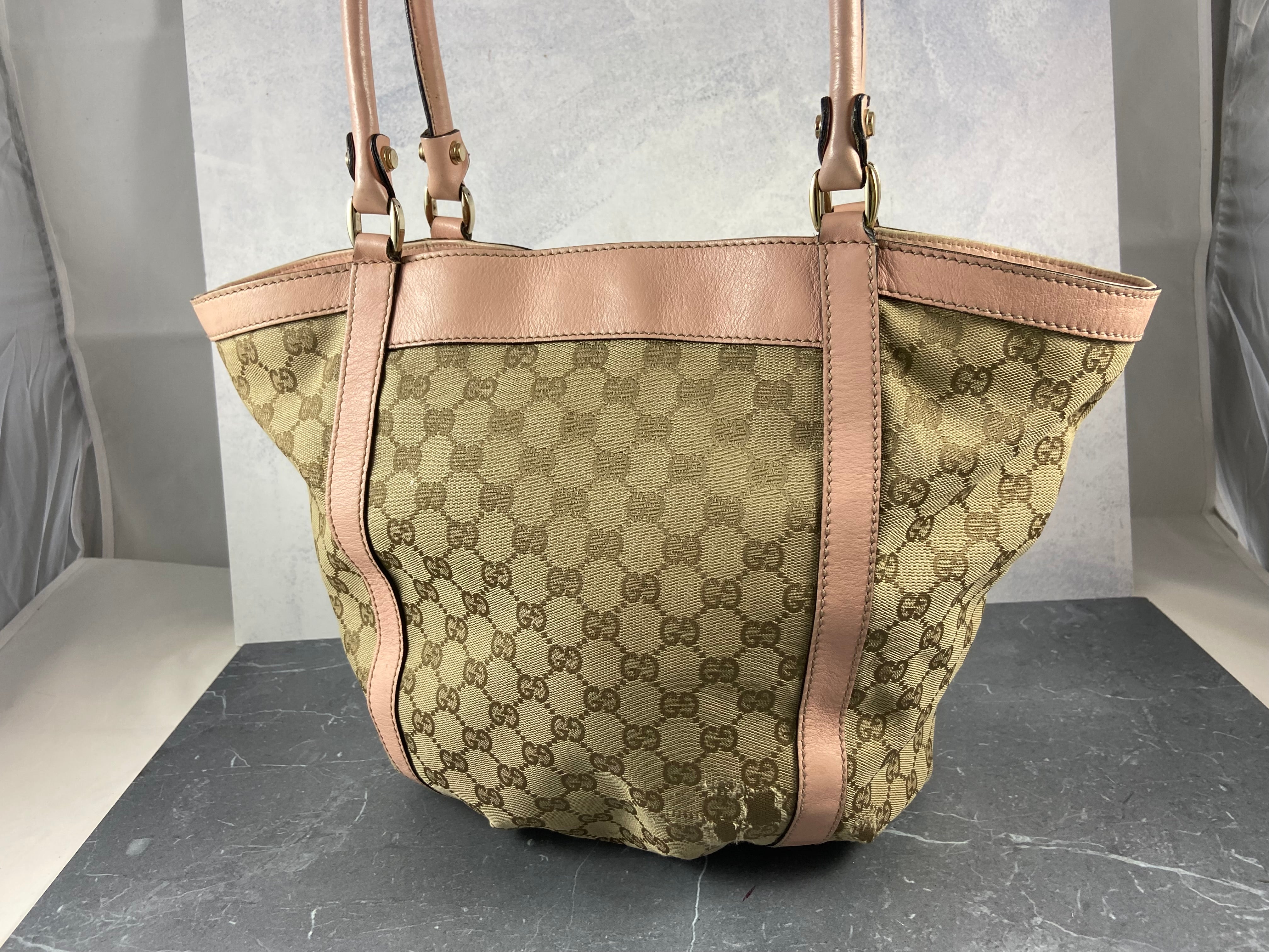 Gucci Handbag Beige GG Monogram + Pink Leather