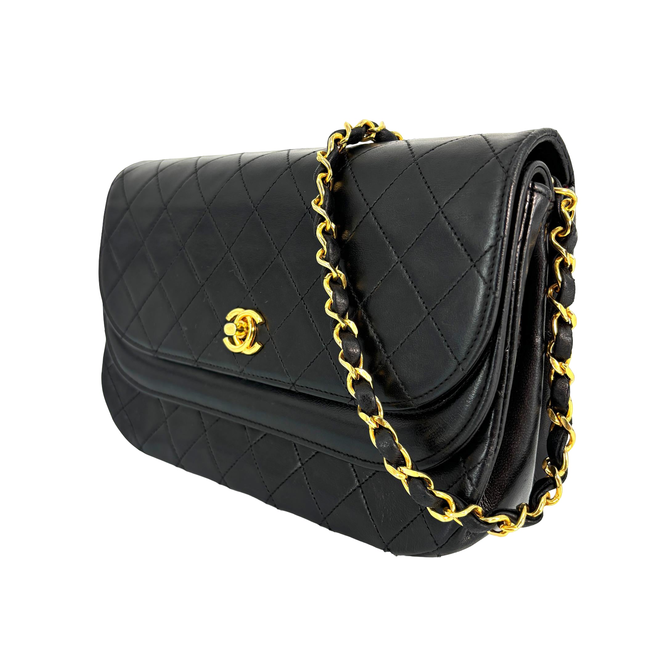 Chanel Half-Moon Double Flap Bag Black Matelassé Leather