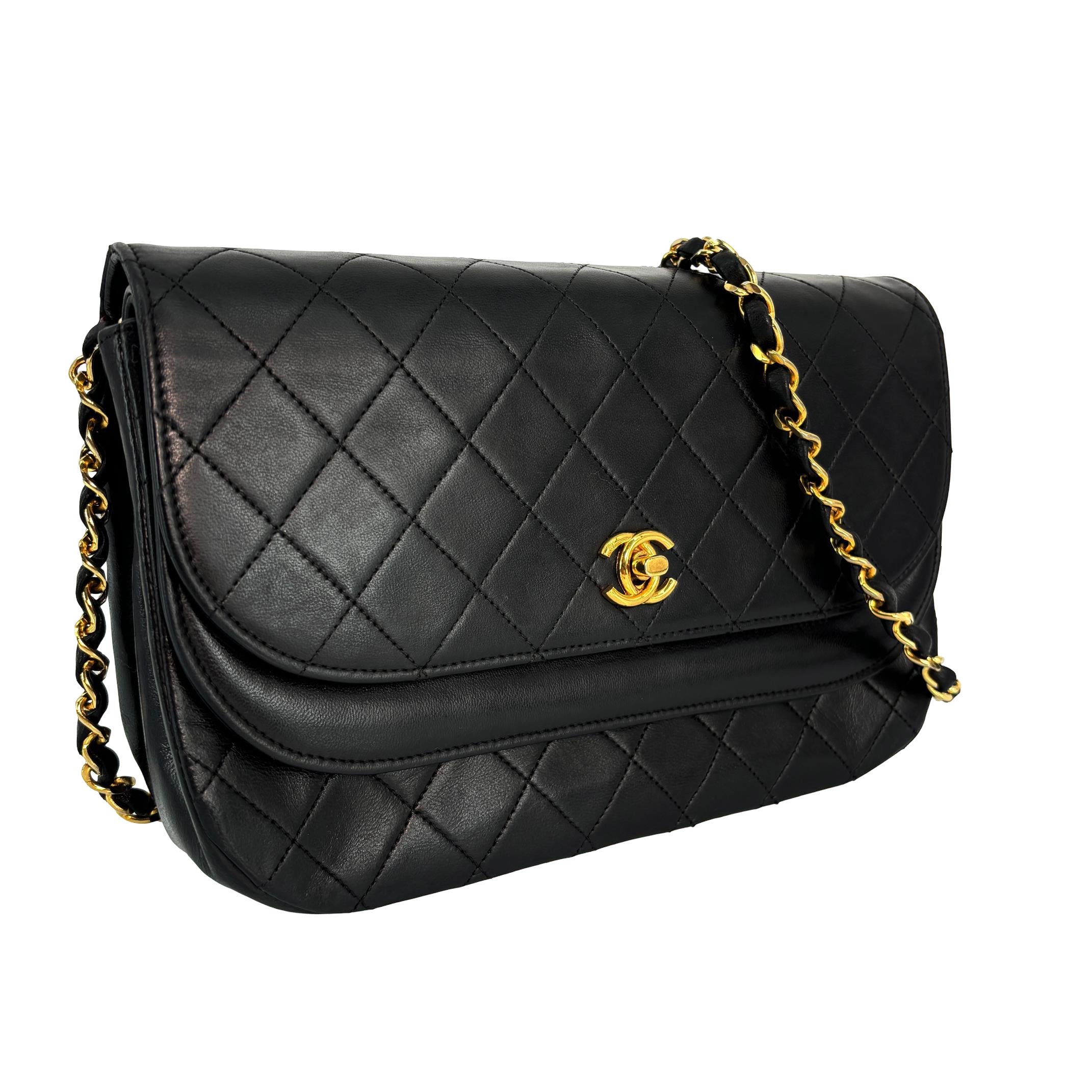 Chanel Half-Moon Double Flap Bag Black Matelassé Leather