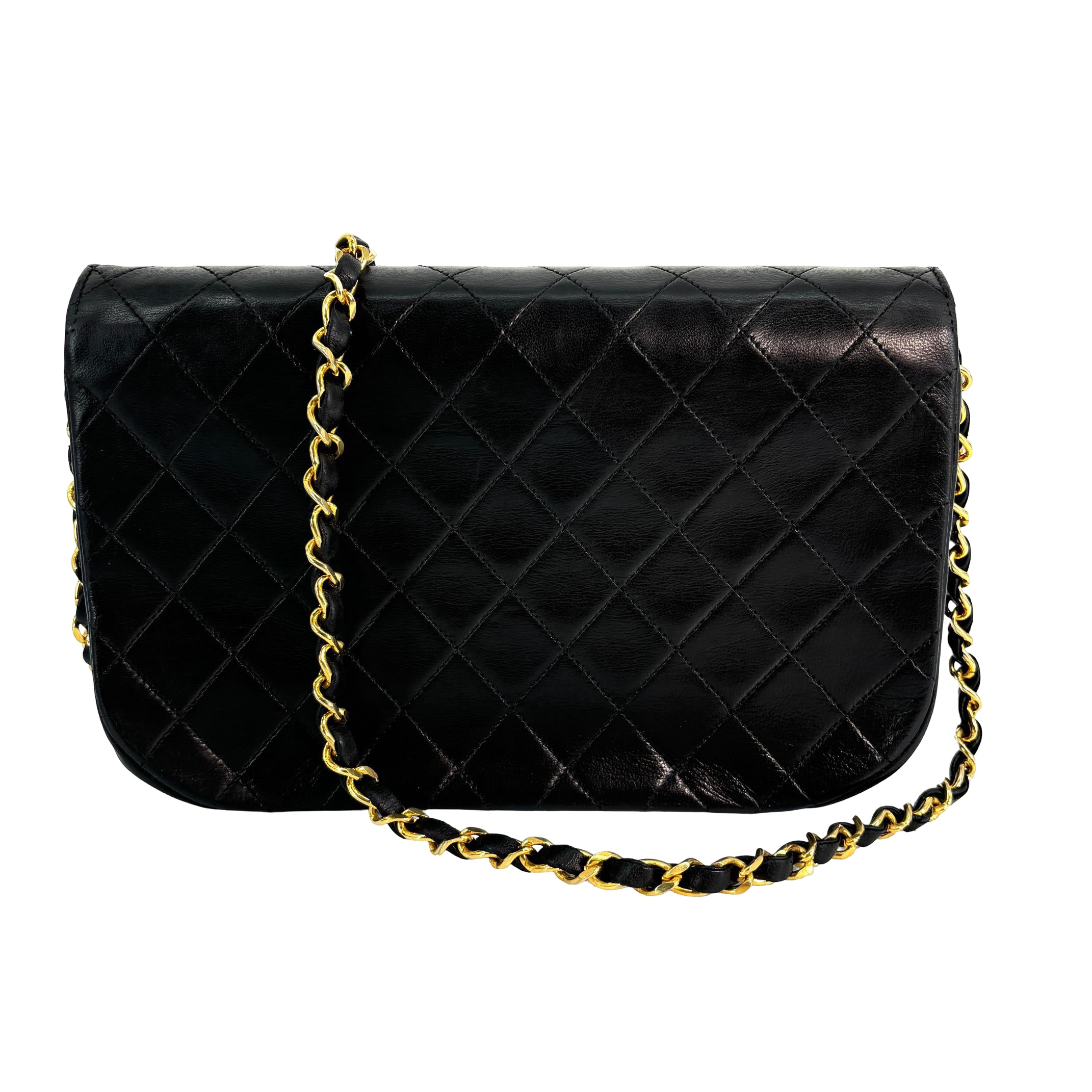 Chanel Half-Moon Double Flap Bag Black Matelassé Leather