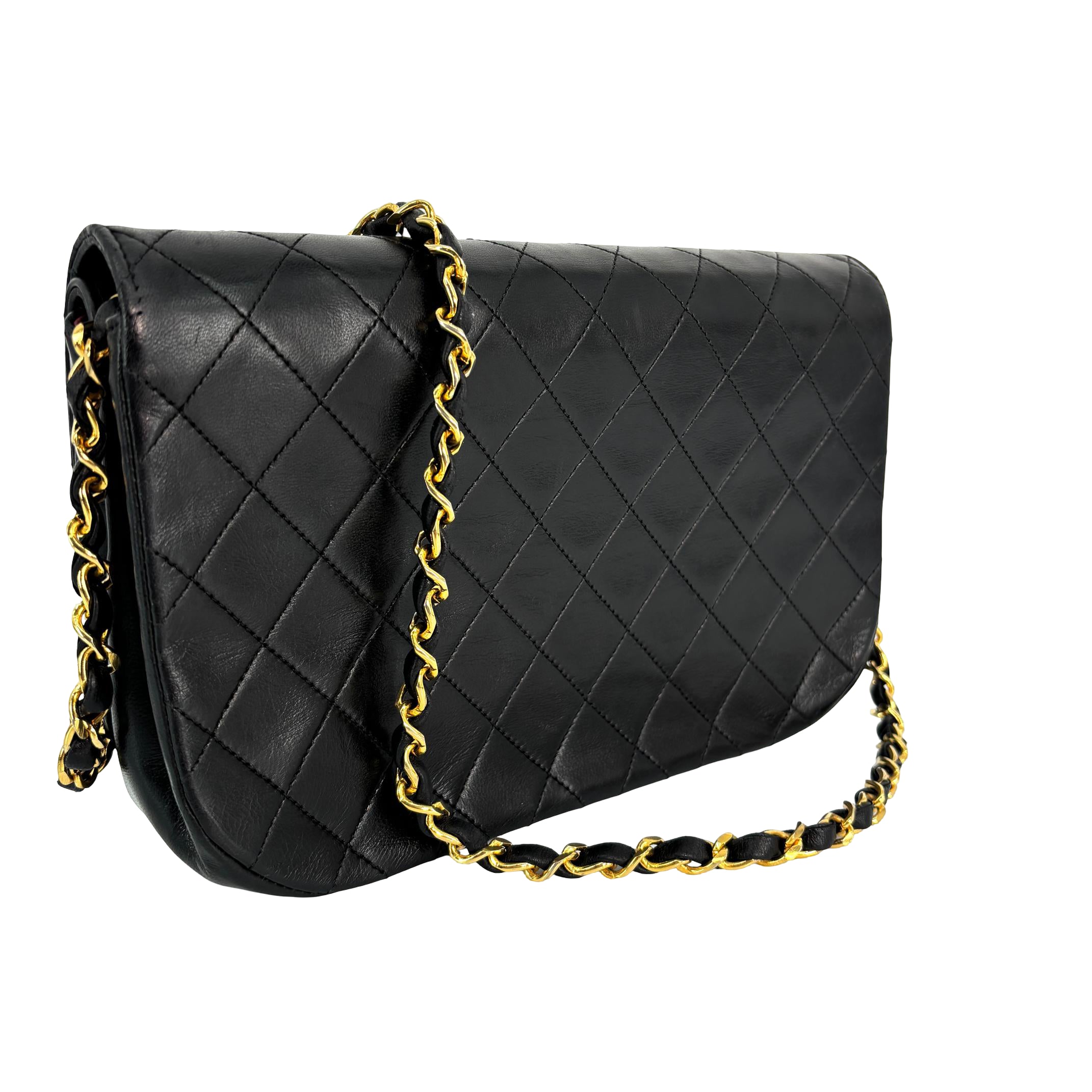 Chanel Half-Moon Double Flap Bag Black Matelassé Leather