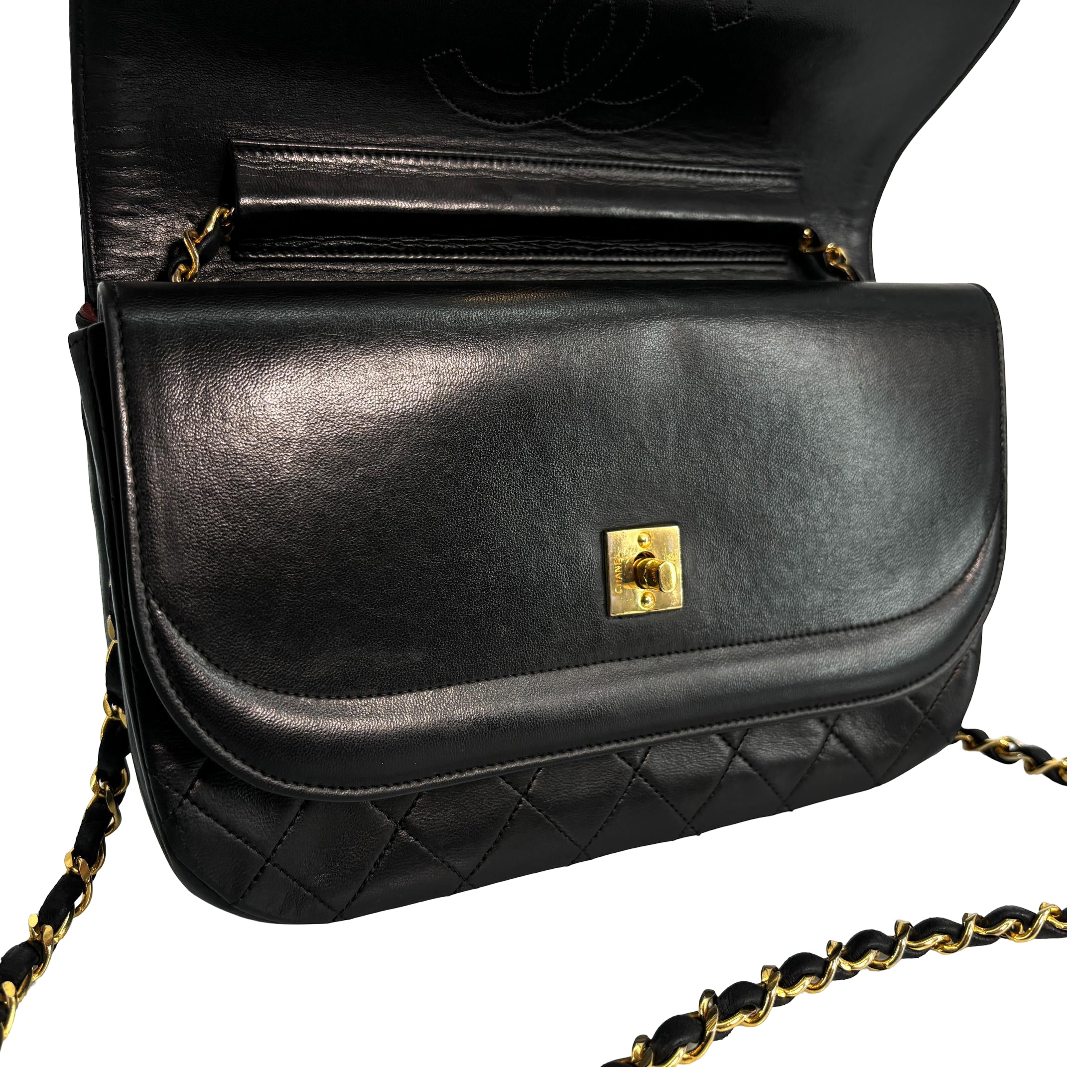 Chanel Half-Moon Double Flap Bag Black Matelassé Leather