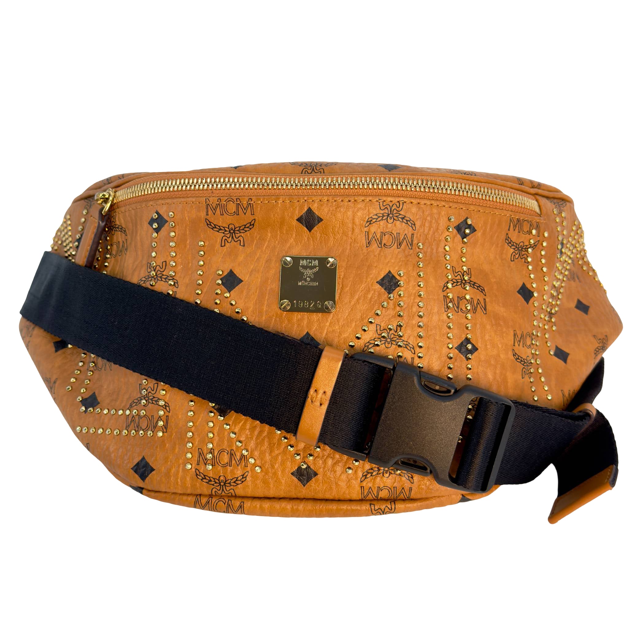MCM Studded Fursten Bum Bag Braun Visetos Monogram