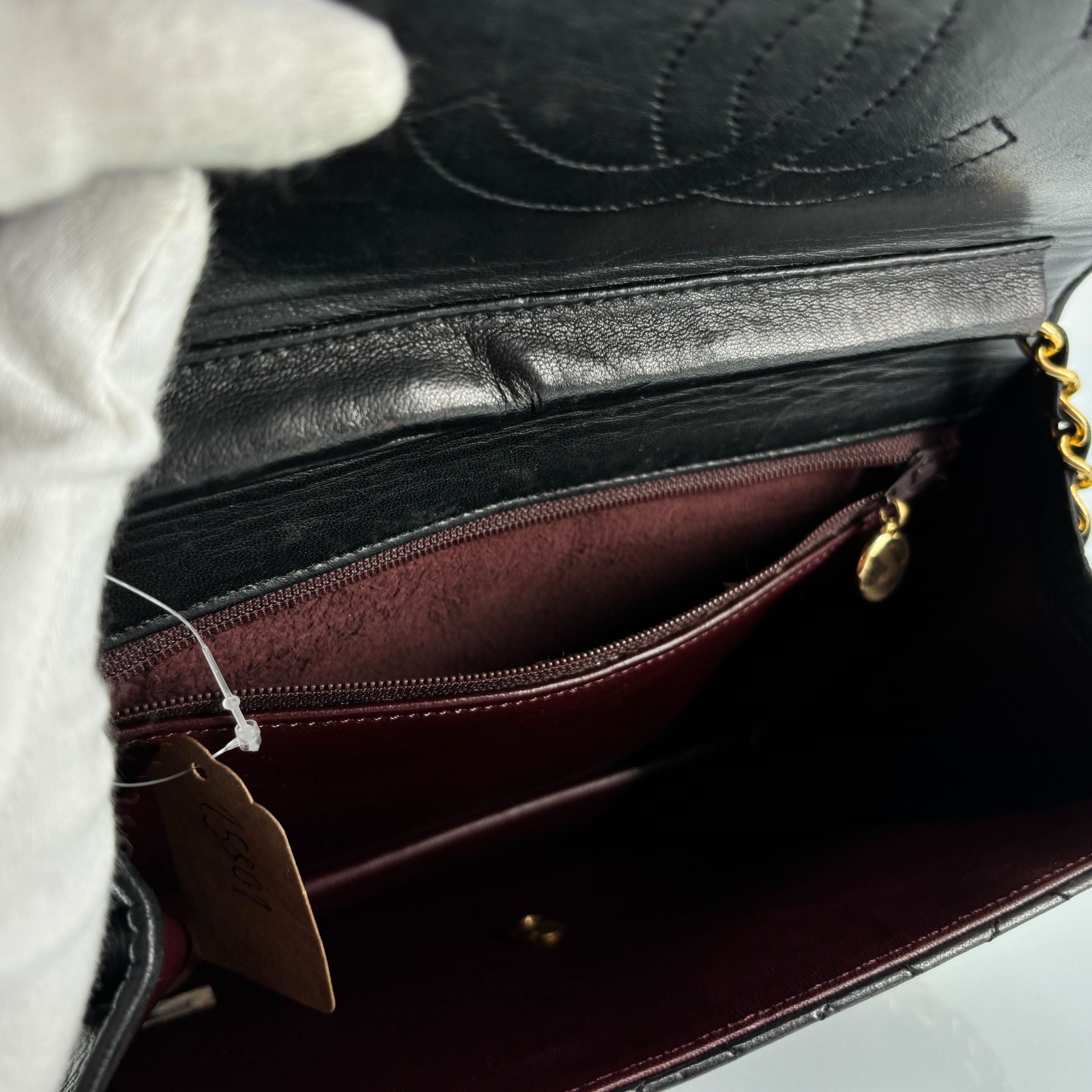 Chanel Single Flap Bag Push-Lock Black Matelassé Leather