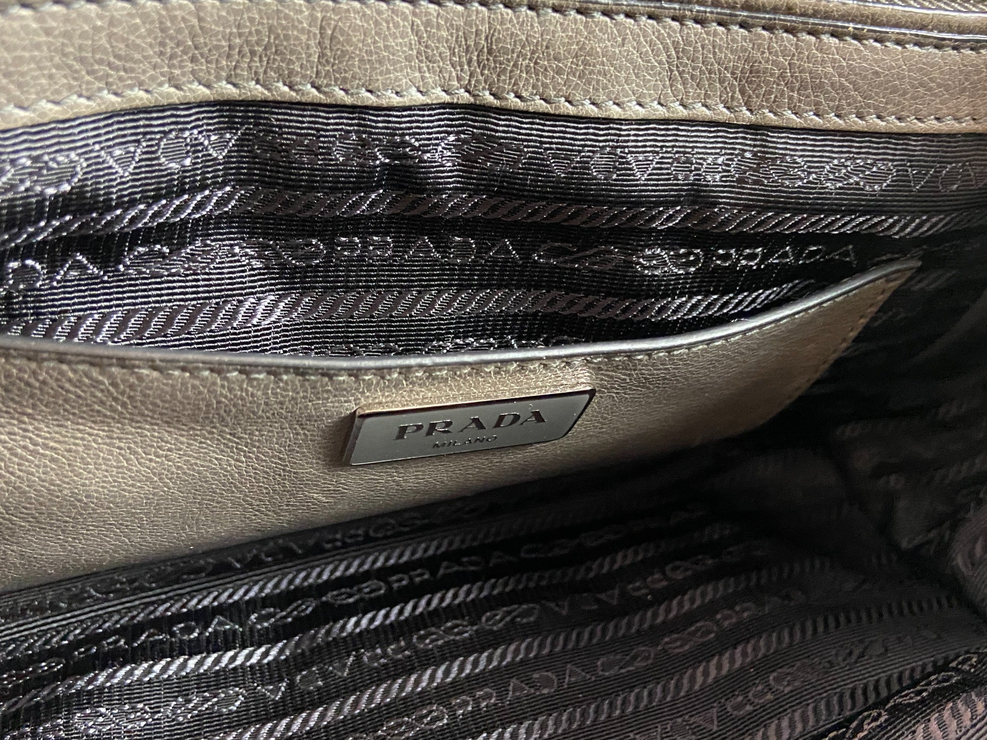 Prada Twin Zip Hand / Shoulder Bag Grey Leather