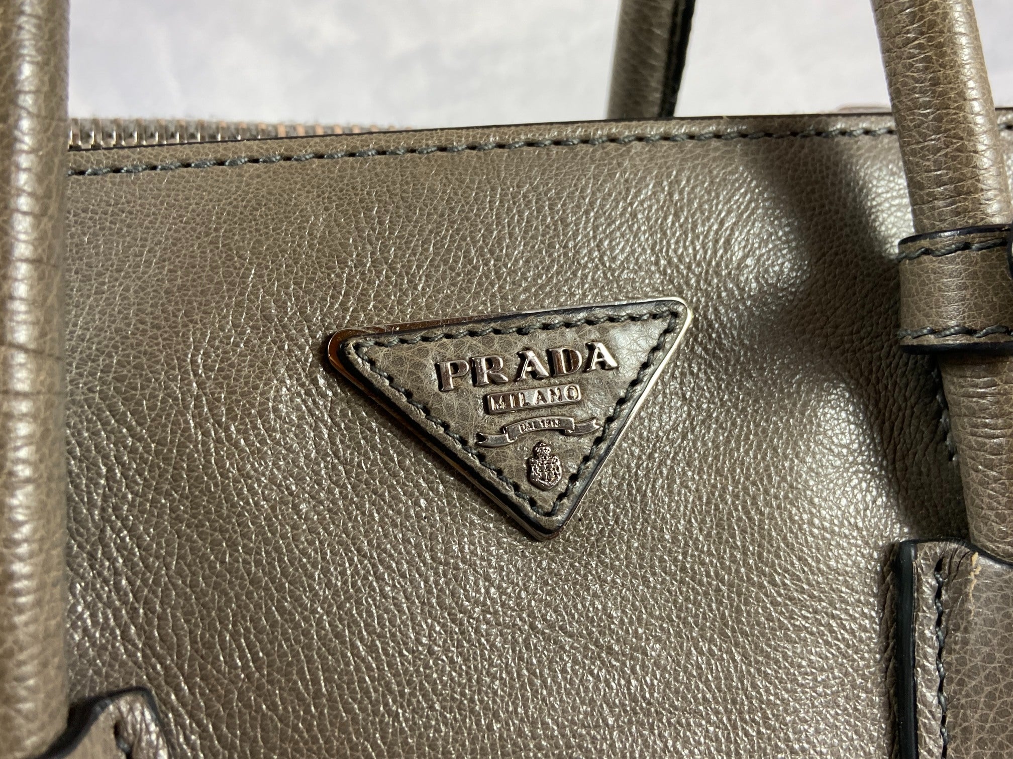 Prada Twin Zip Hand / Shoulder Bag Grey Leather