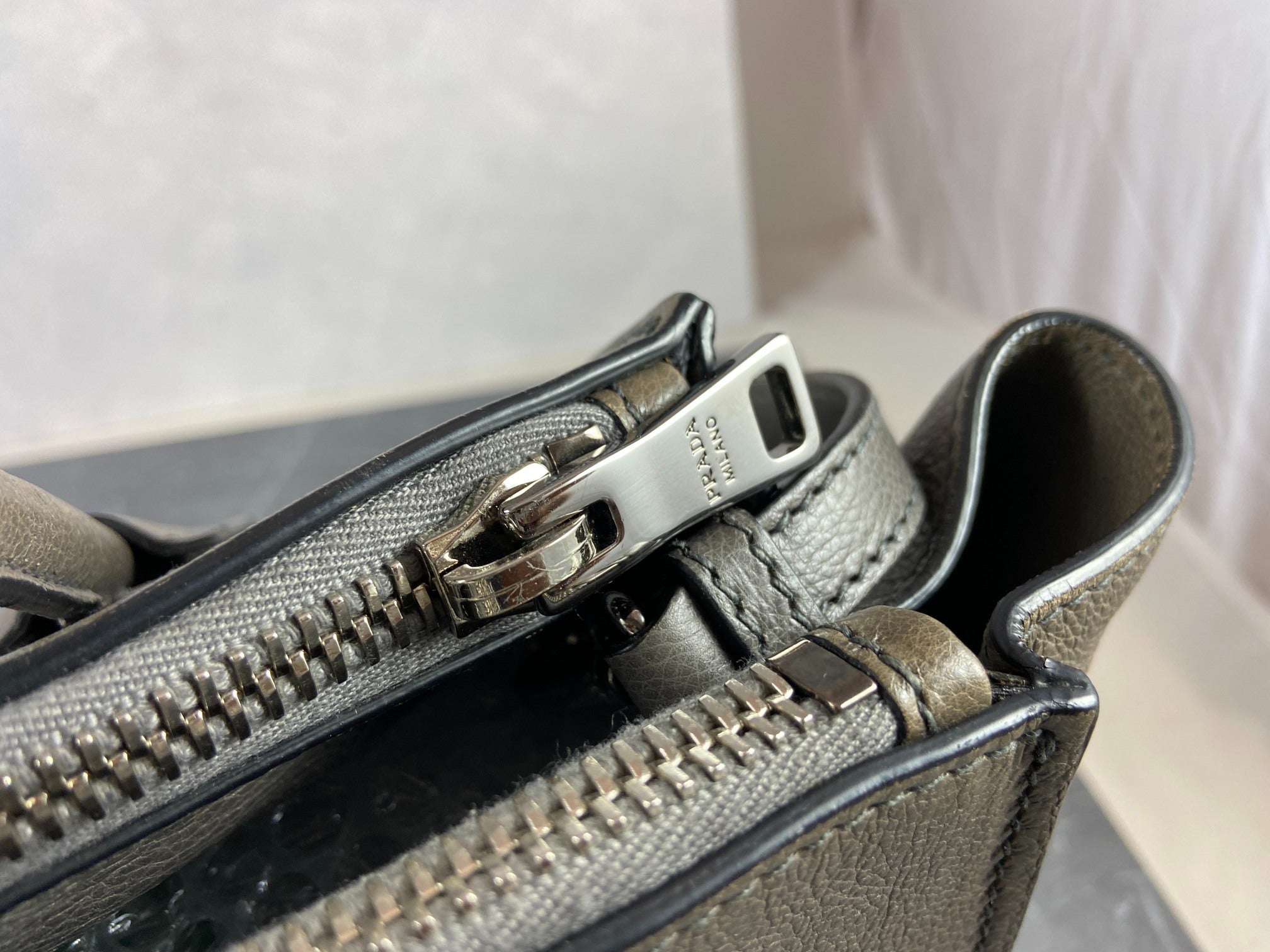 Prada Twin Zip Hand / Shoulder Bag Grey Leather