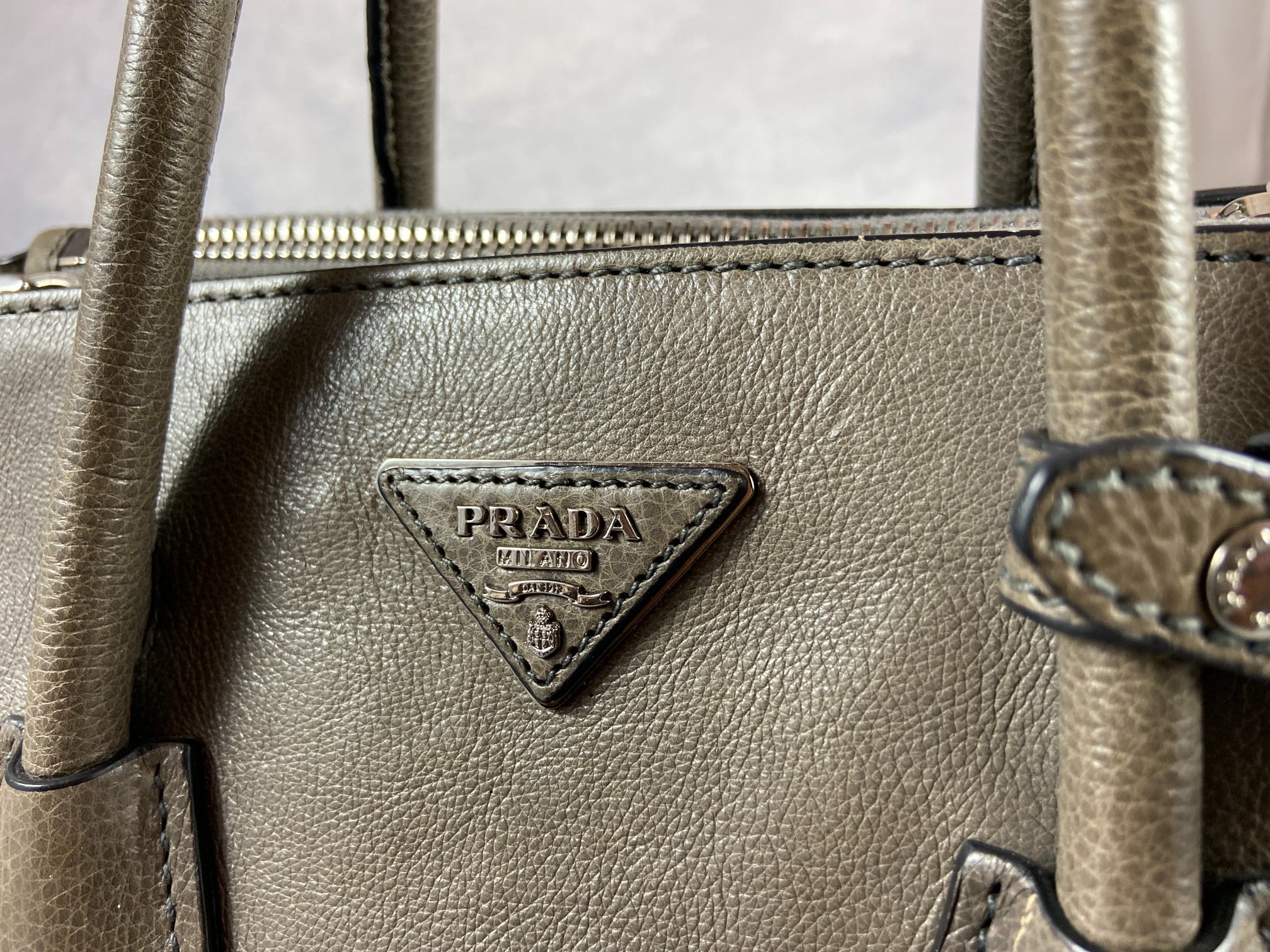 Prada Twin Zip Hand / Shoulder Bag Grey Leather