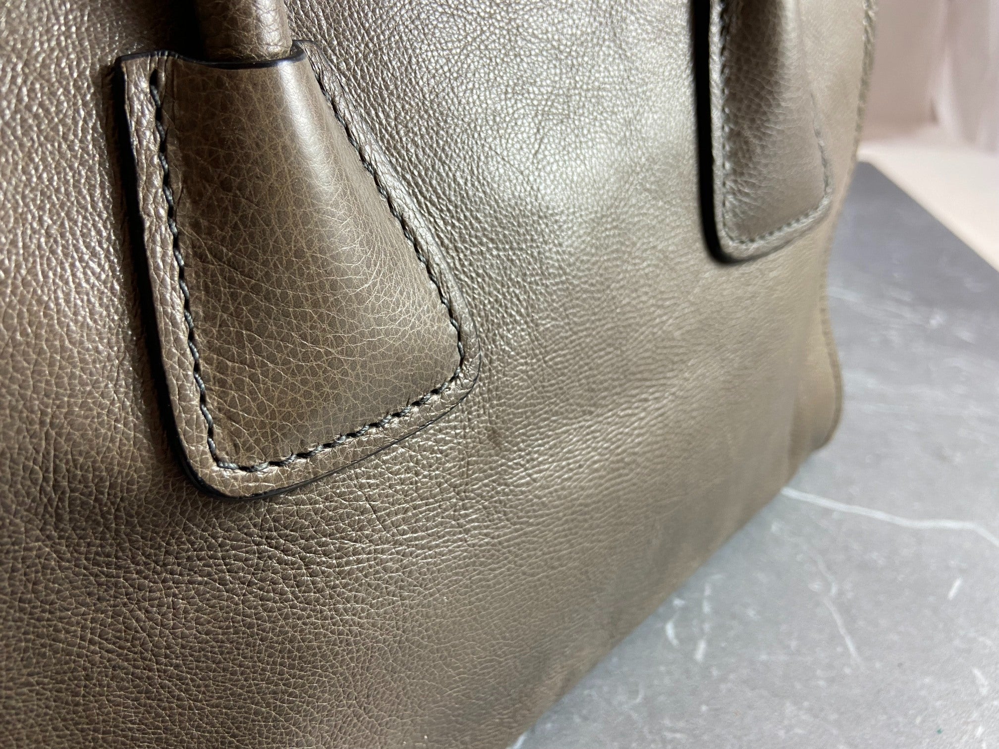 Prada Twin Zip Hand / Shoulder Bag Grey Leather