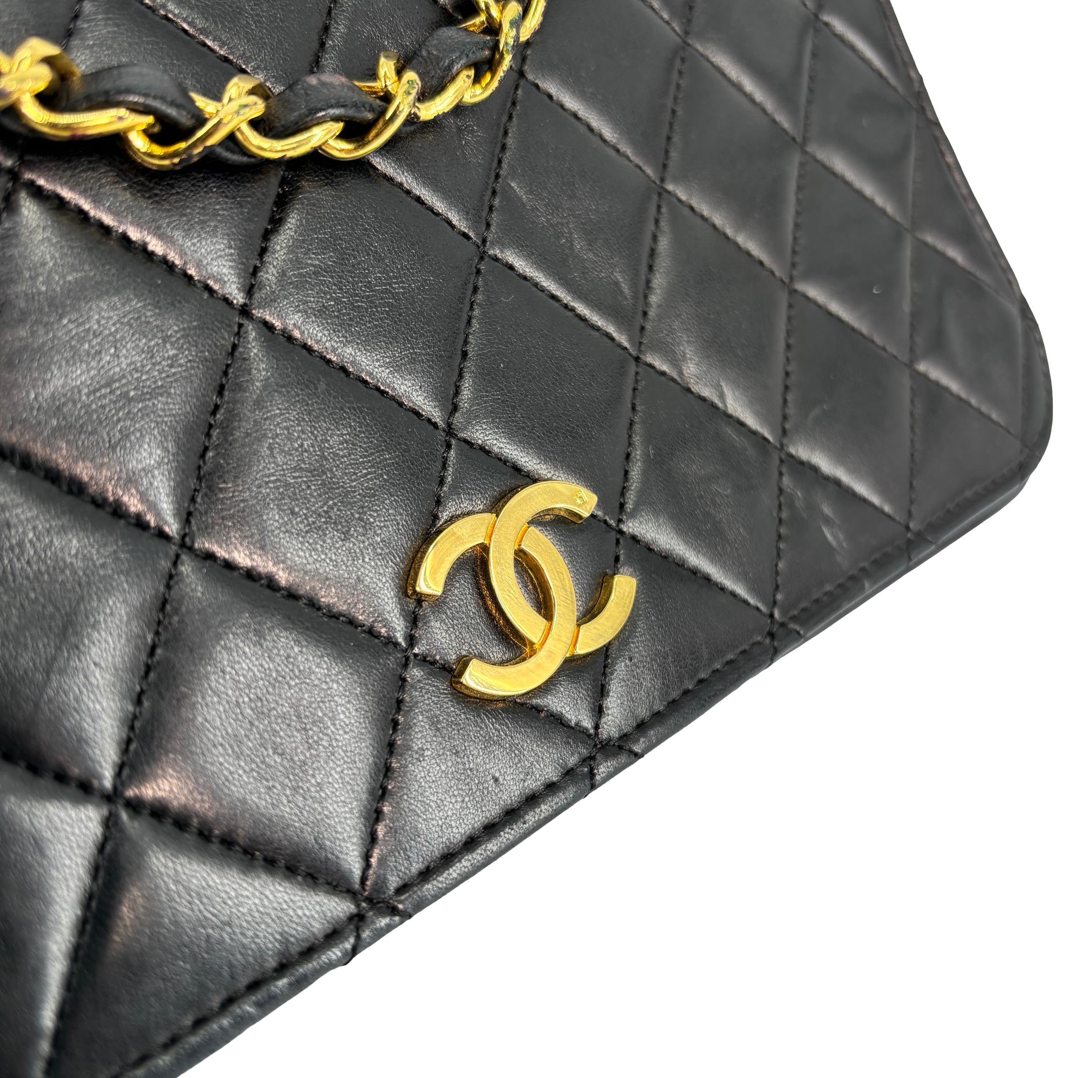 Chanel Full Flap Bag Push-Lock Black Matelassé Leather