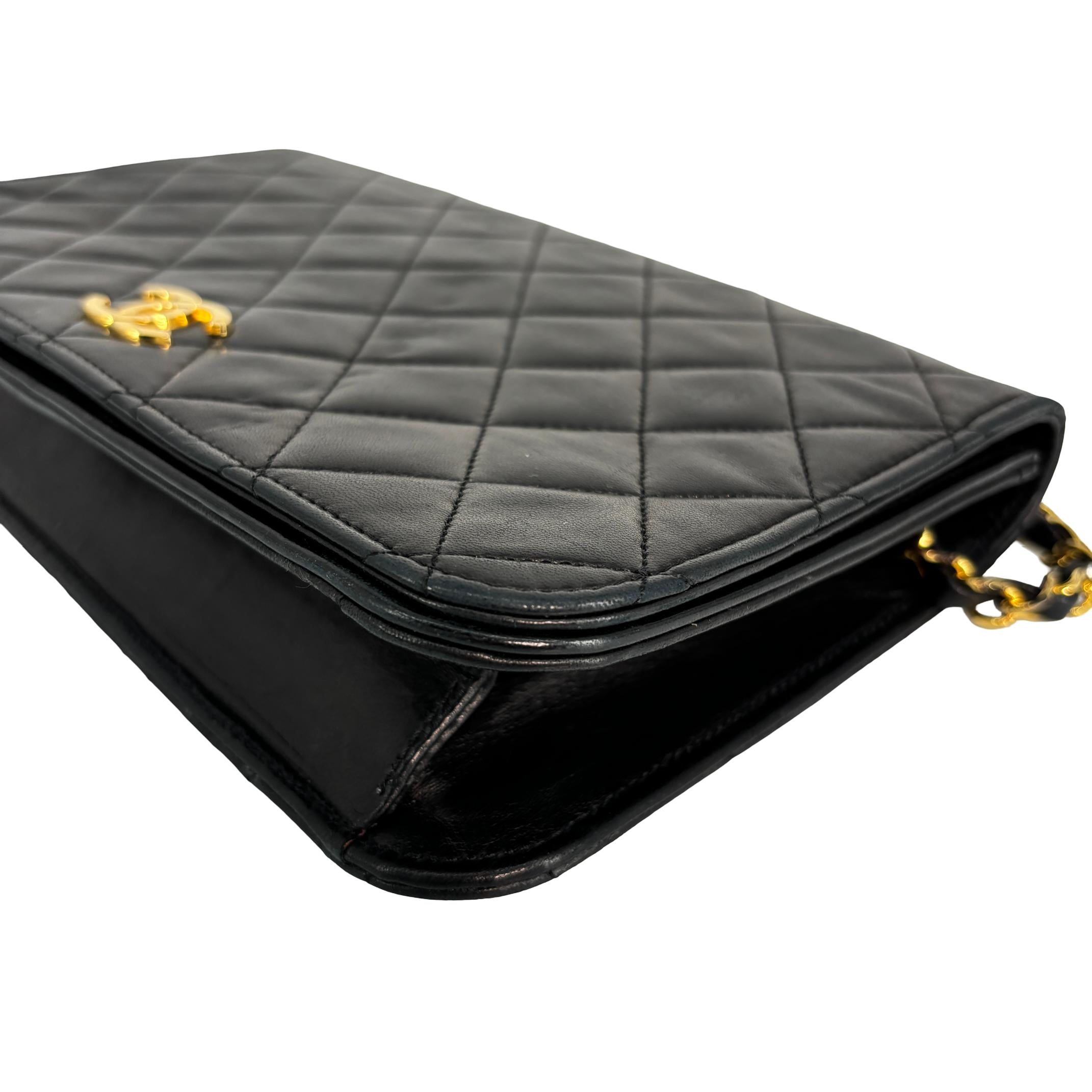 Chanel Full Flap Bag Push-Lock Black Matelassé Leather