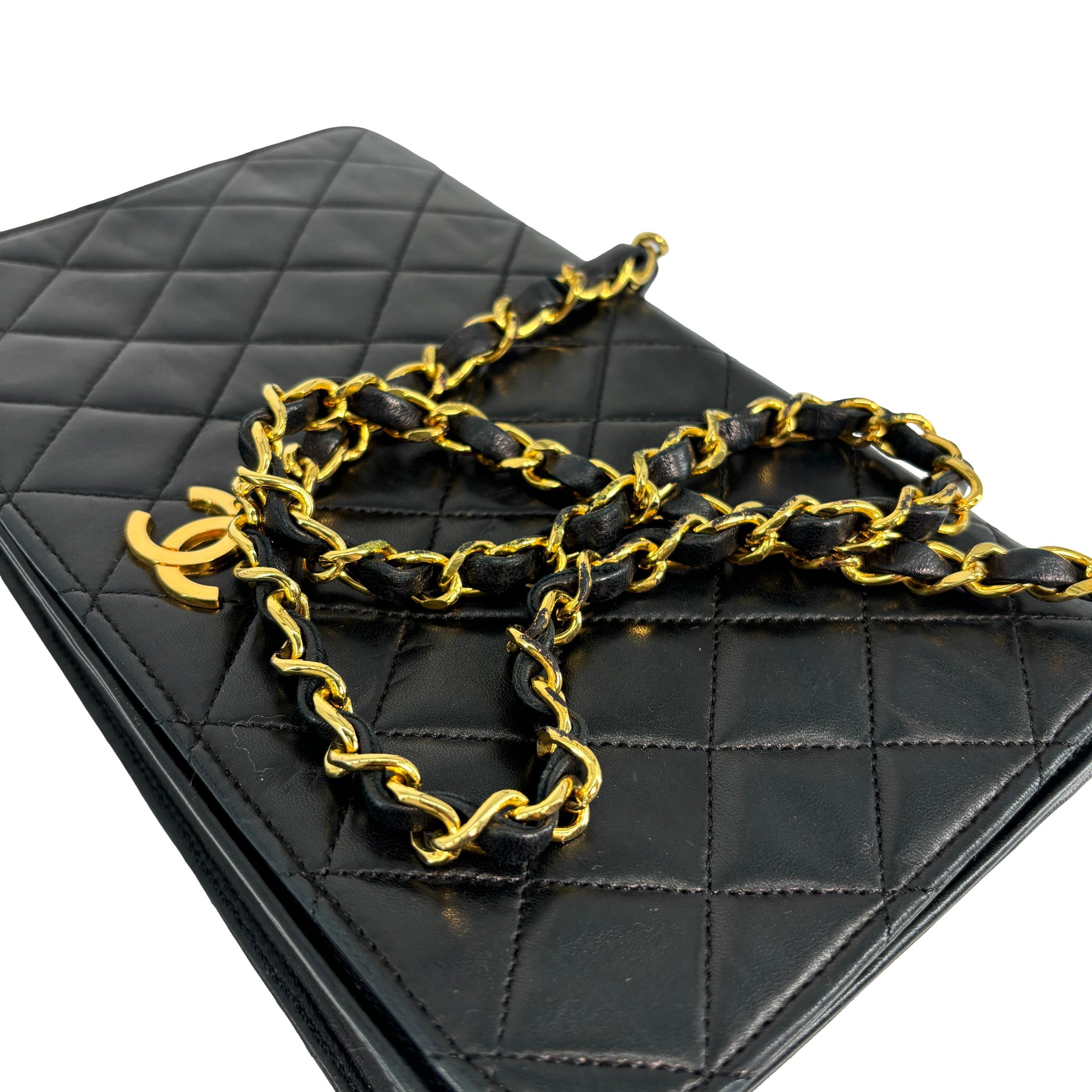 Chanel Full Flap Bag Push-Lock Black Matelassé Leather